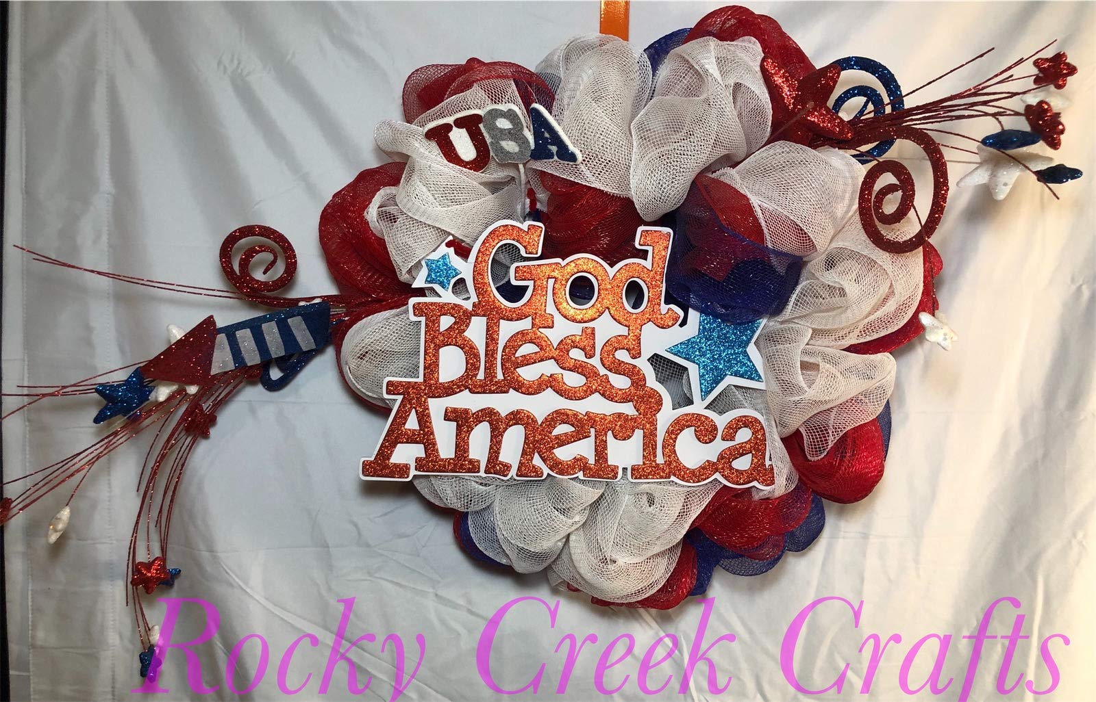 God Bless America Wreath - Patriotic Floral Wreath for Front Door, Home Decor, Independence Day, Memorial Day, Veterans Day - Perfect for Front Porch, Wall Decor & Holiday Celebrations