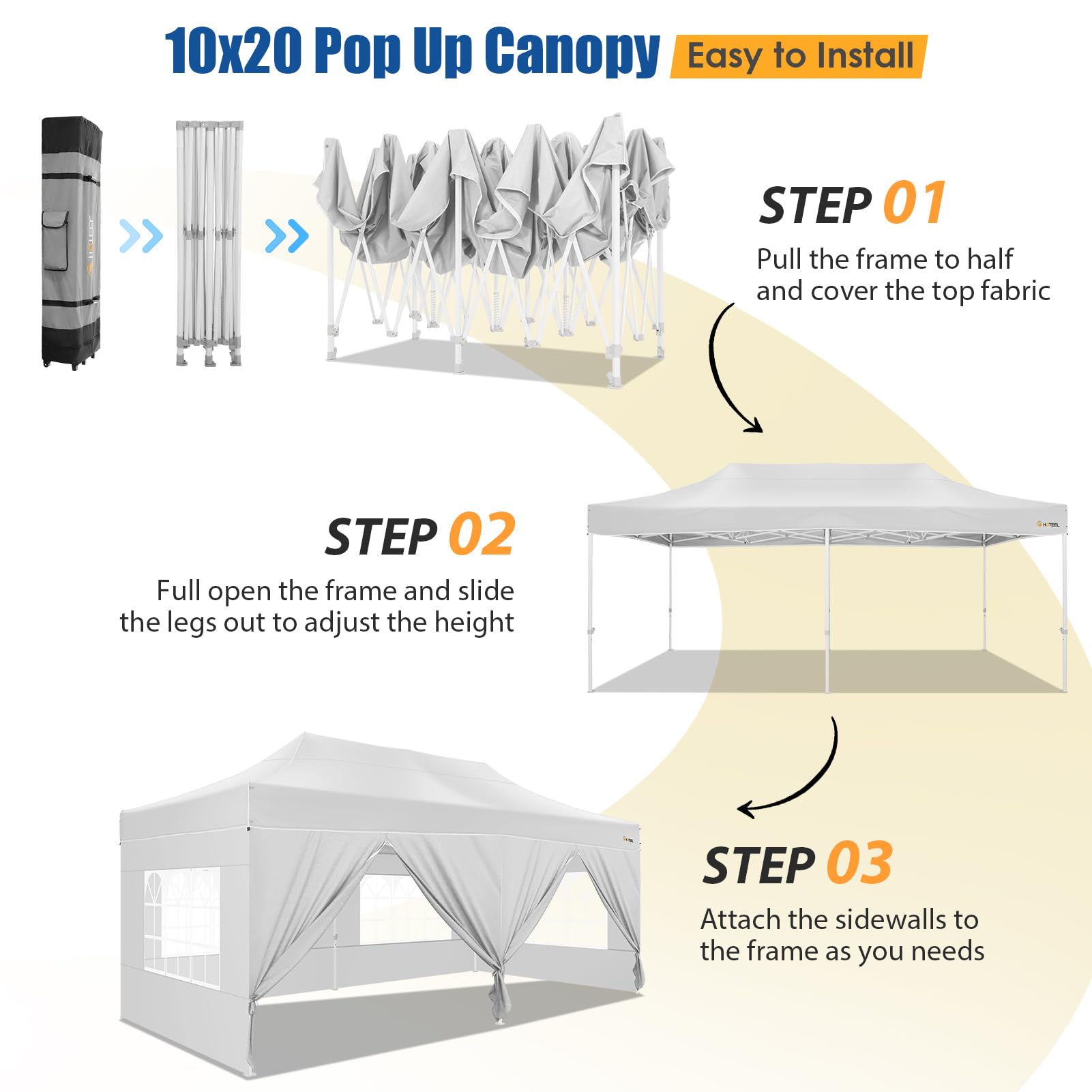 HOTEEL 10x20 FT Heavy Duty Pop Up Canopy Tent with 6 Sidewalls - Easy Setup Instant Gazebo for Outdoor Events, Weddings, Parties - Includes Roller Bag & Sand Bags - White Hexagonal Frame - Perfect for Backyard Gatherings, Farmers Markets, and Beach Outings