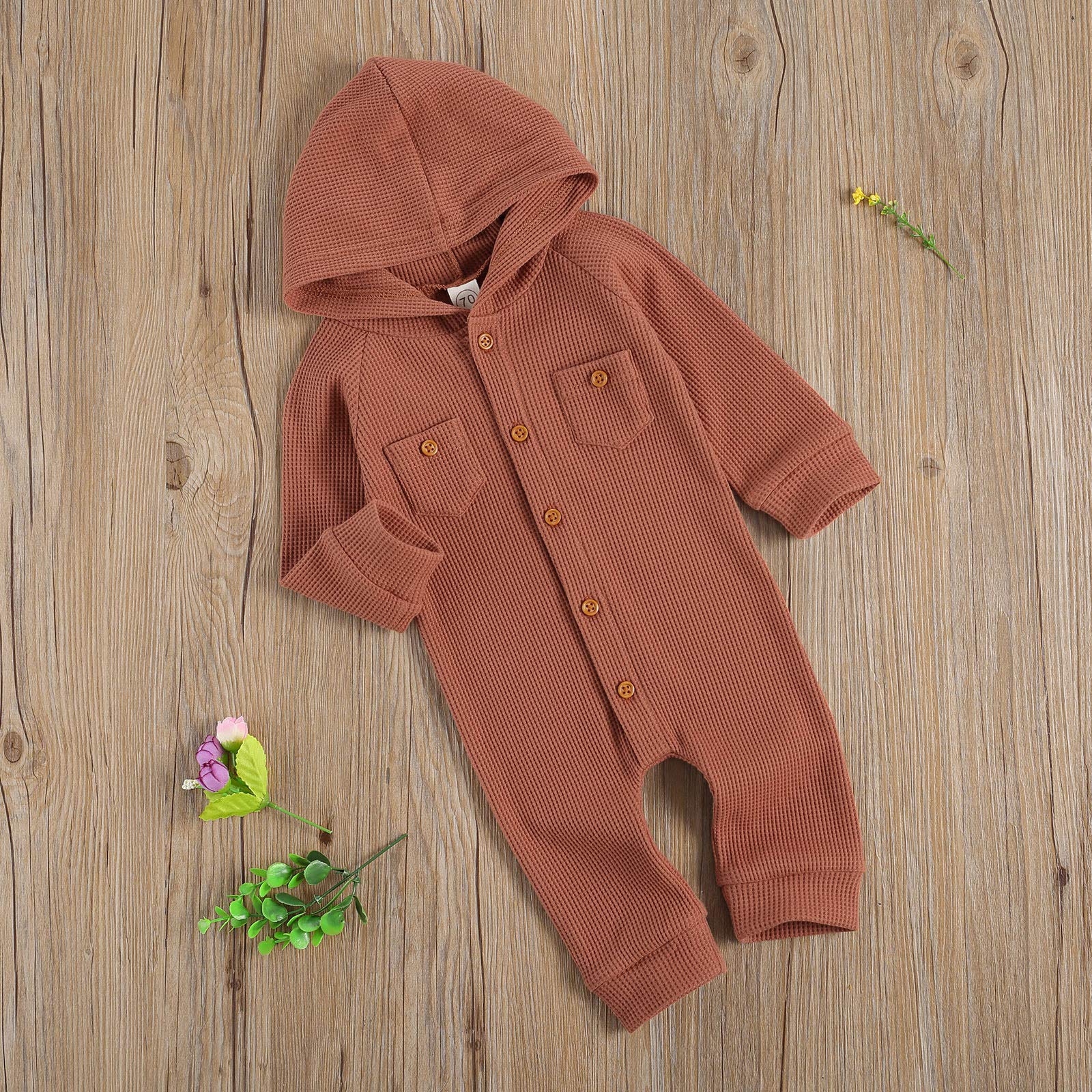 Kuriozud Unisex Baby Hoodie Romper - Long Sleeve One-Piece Waffle Outfit for Newborn Boys & Girls | Perfect for Playtime, Photo Shoots & Cozy Winter Outings