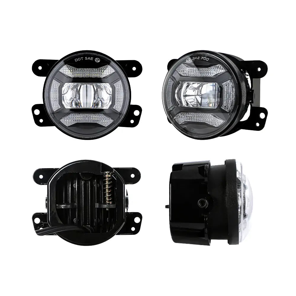 7 Inch Projection LED Headlights + 4 Inch Projection LED Fog Lights Kit for Jeep Wrangler JK (2007-2018) - High Brightness Off-Road Lighting for Night Driving & Adventure