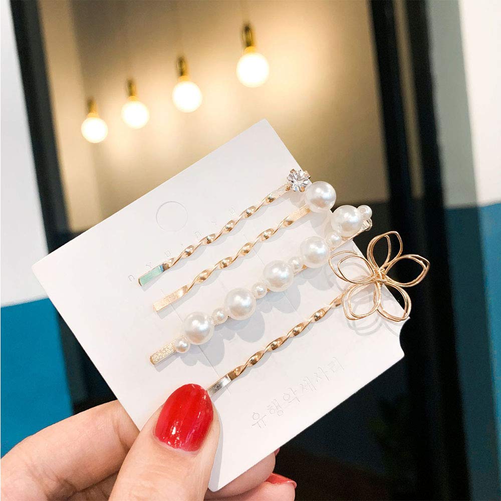 WHITEBRIDGE 12pcs Vintage Pearl Hair Bobby Pins - Metallic Flower Barrettes & Shiny Crystal Diamond Hair Clips for Women & Girls | Wedding, Prom, Party, Everyday Hairstyle Accessories
