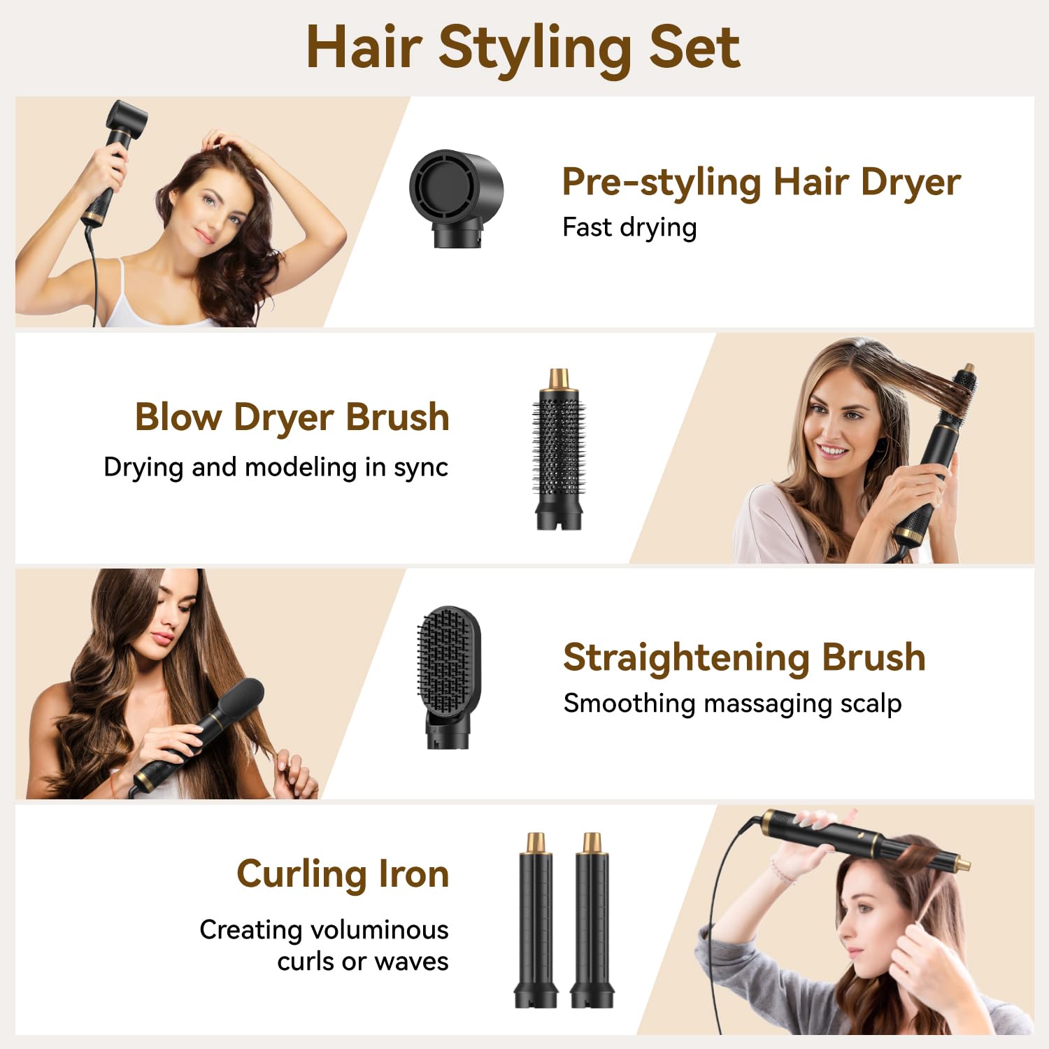 Professional 5-in-1 Air Styler & Ionic Hair Dryer Brush Set - 800W Auto Air Wrap Hair Styler for Fast Drying, Curling, Volumizing & Straightening - Heat Damage Free Hair Styling Tools for Home & Salon Use