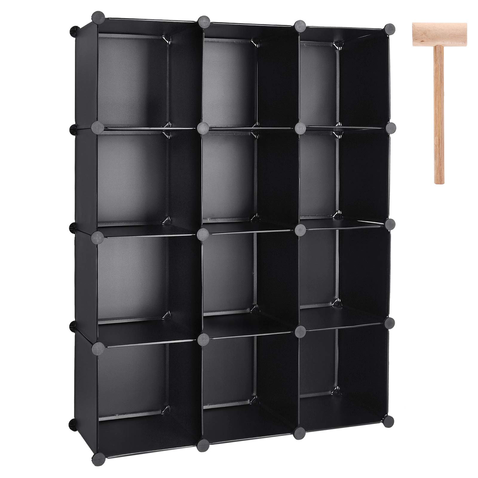 TUMUCUTE 12-Cube DIY Plastic Storage Organizer - Modular Closet Cabinet, Bookcase & Shelves for Bedroom, Living Room, Office - Black | Space-Saving Home Organization Solution for Toys, Books & Clothes