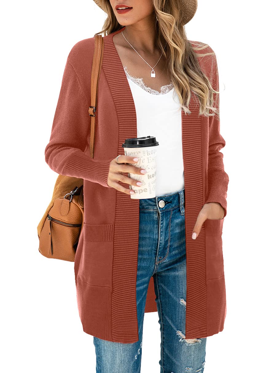 SUEANI Women's Open Front Long Sleeve Knit Cardigan with Pockets - Casual Classic Sweater for Fall & Winter - Perfect for Office, Coffee Dates & Cozy Evenings