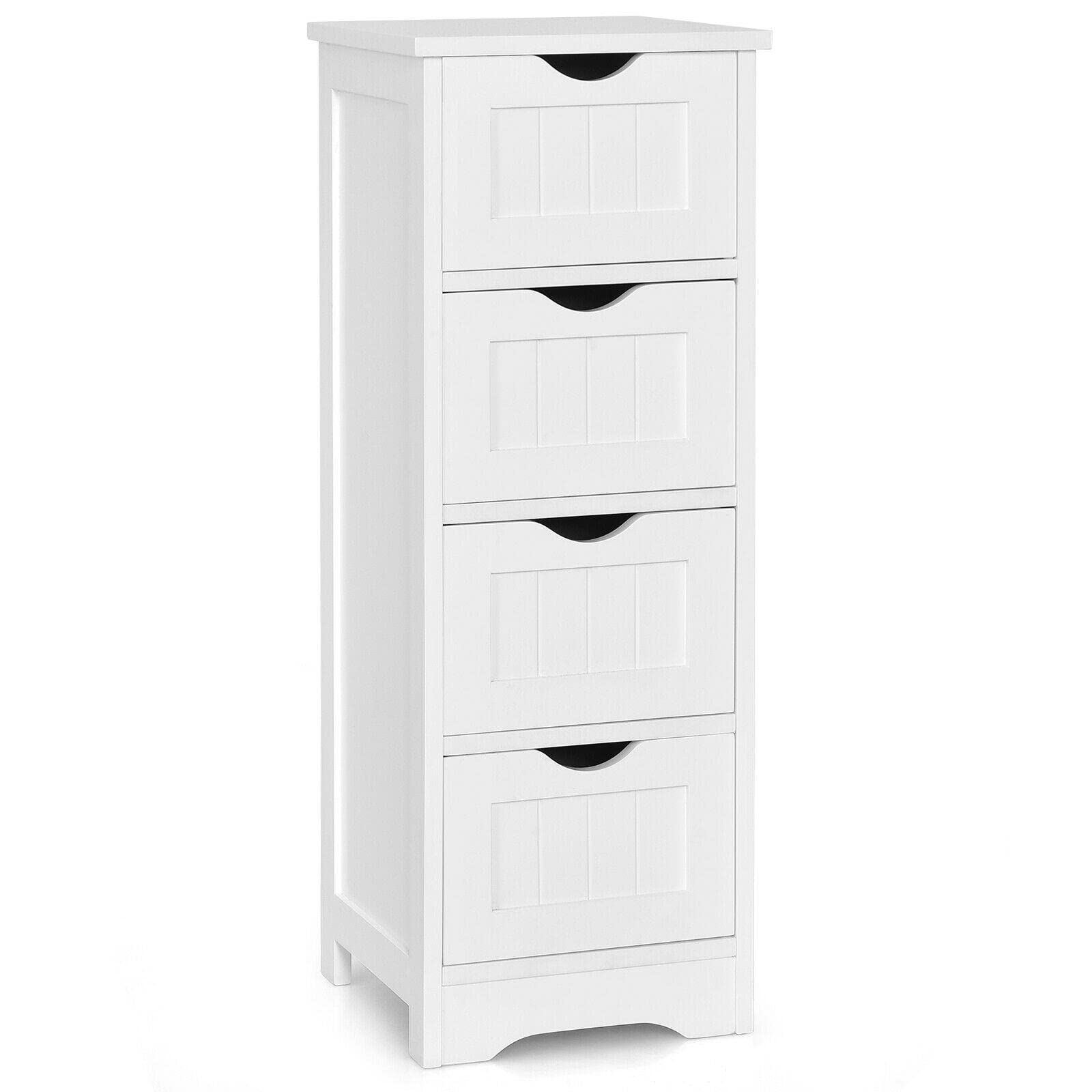 White Wooden Bathroom Floor Cabinet - Storage Organizer for Bathroom, Kitchen, Garage & Closet | Space-Saving Side Cabinet with Shelves for Towels, Toiletries & Cleaning Supplies