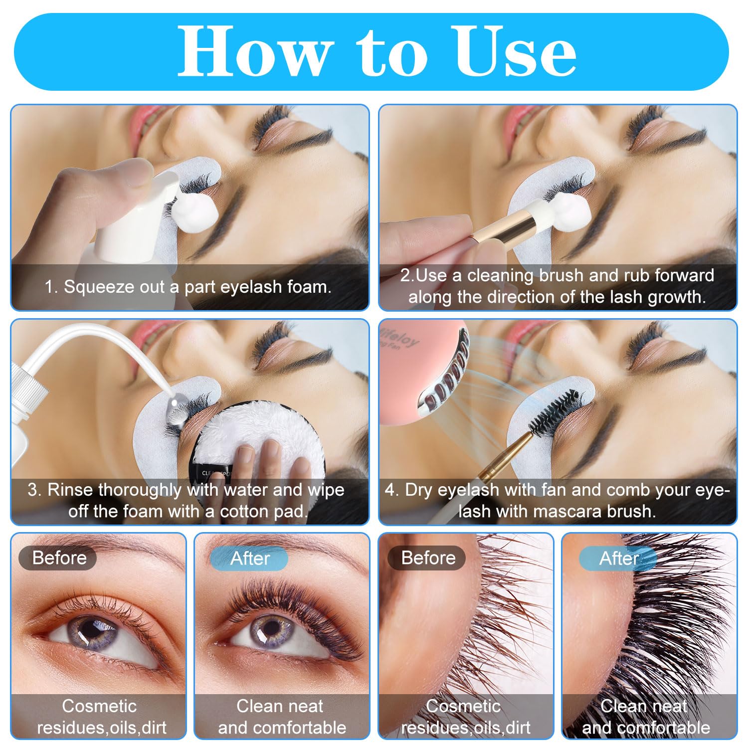 9-Piece Eyelash Extension Kit for Home & Salon Use - Includes Eyelash Shampoo, Mini USB Heater, Lash Dryer, Disposable Brushes, Mascara Wands & Cleaning Tools - Perfect for DIY Lash Extensions, Professional Styling & Beauty Salon Treatments