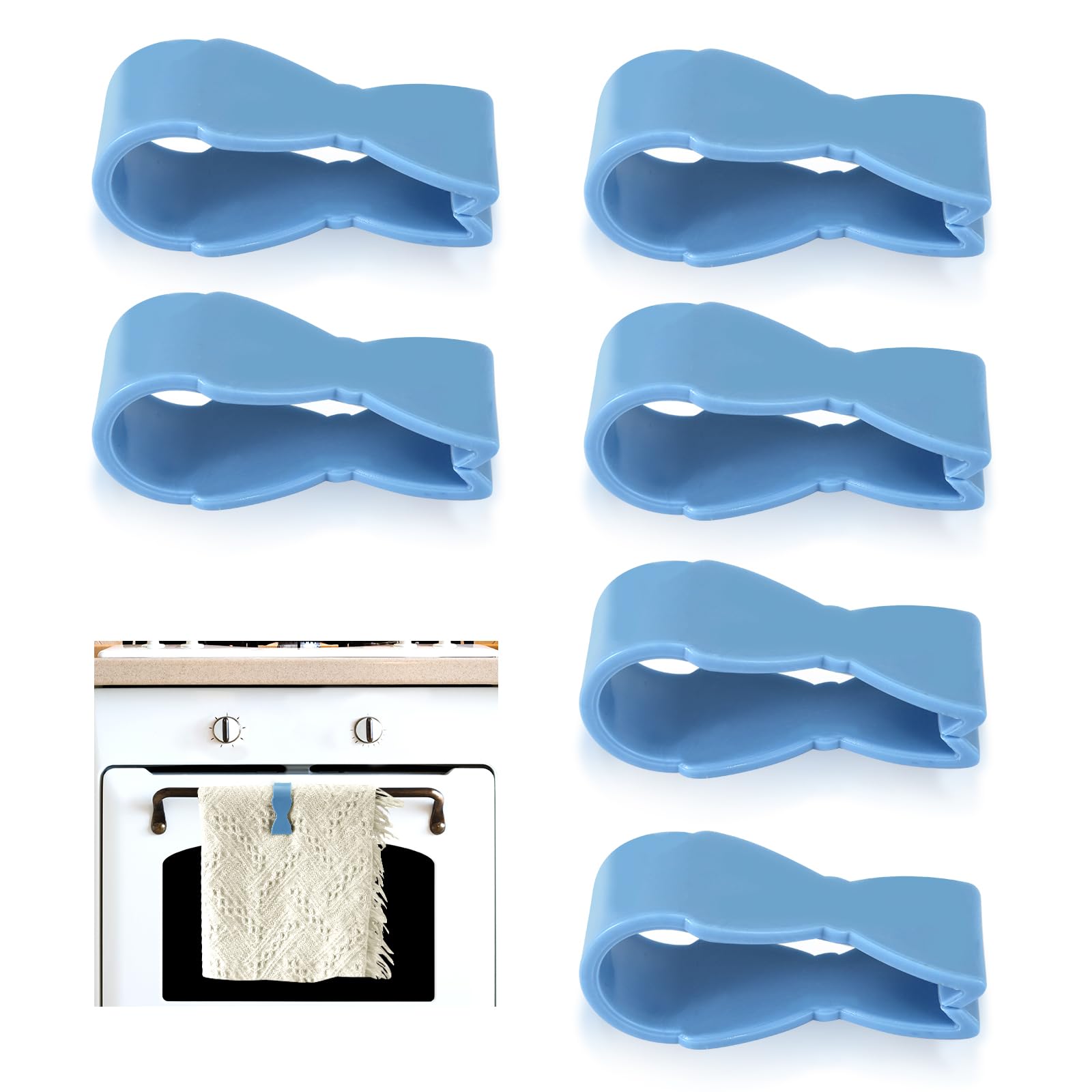 6-Piece Kitchen Towel Clips - Secure Dish Towels on Oven, Stove & Dishwasher Handles - Non-Slip Bathroom Towel Rack Hooks - Keep Towels from Falling (Blue) - Perfect for Kitchen Organization & Bathroom Storage