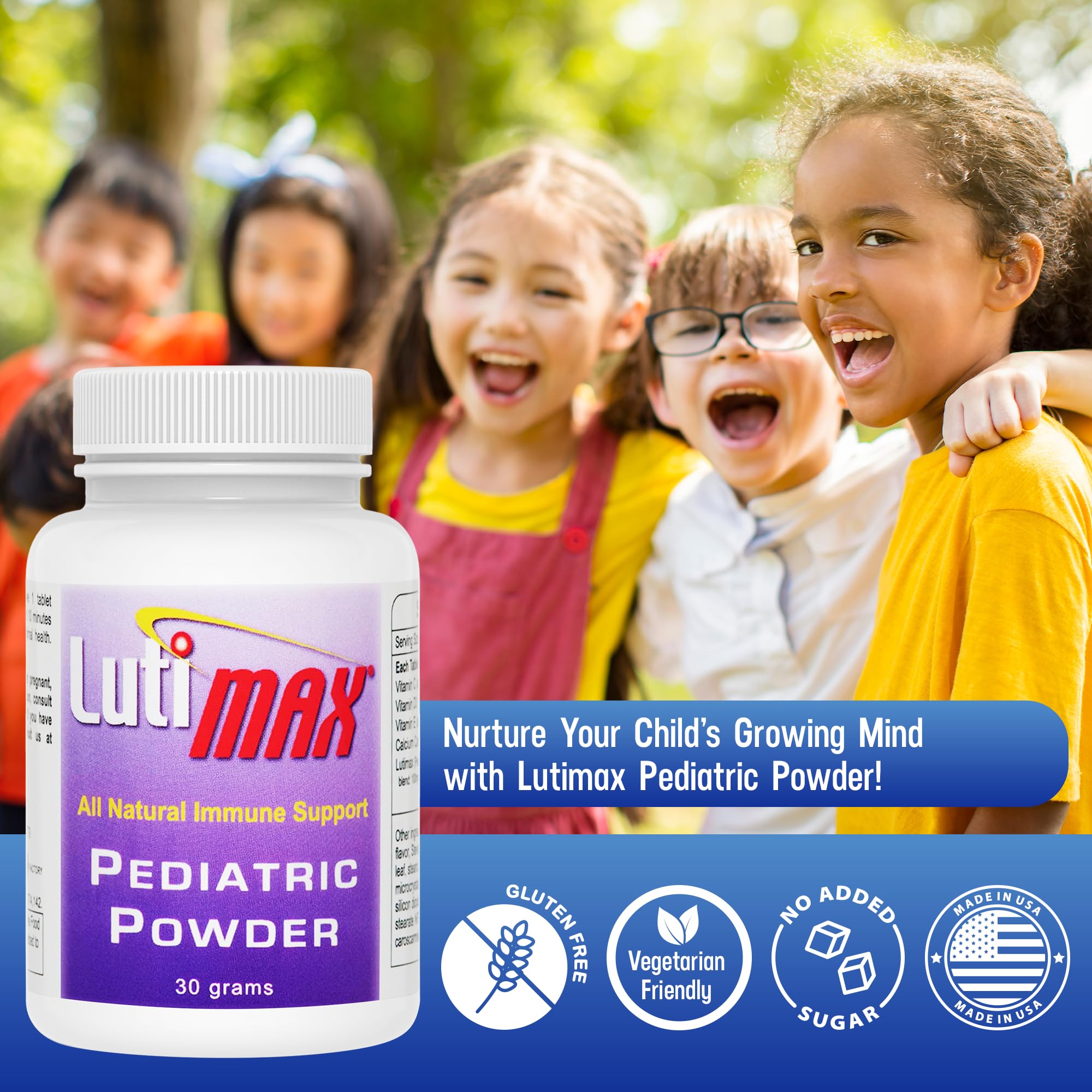 Lutimax Kids Brain Supplement Powder with Luteolin & Rutin - Supports Memory, Focus, Muscle & Immune Health - Nootropic Antioxidant Formula - 200 Servings - Ideal for School, Study & Daily Cognitive Performance