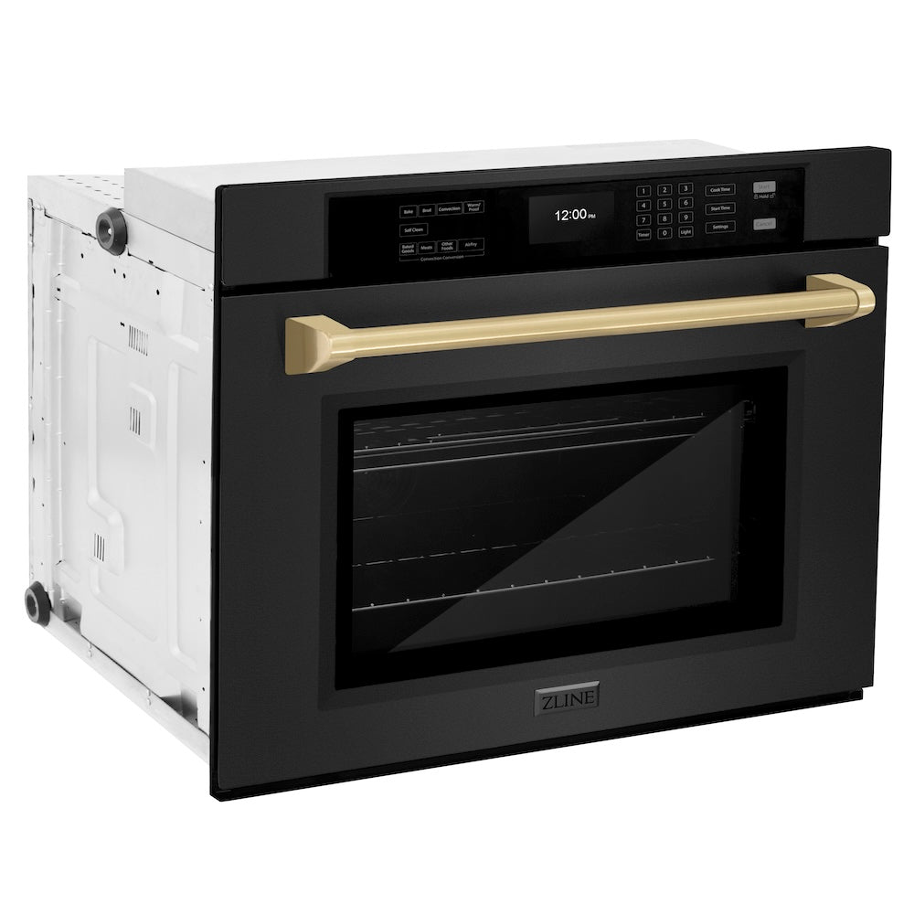 ZLINE Autograph Edition 30 Inch Professional True Convection Single Wall Oven with Air Fry & Self-Clean - Black Stainless Steel with Champagne Bronze Handle (WASBZ 30 CB) | Perfect for Modern Kitchens, Baking, Roasting & Air Frying