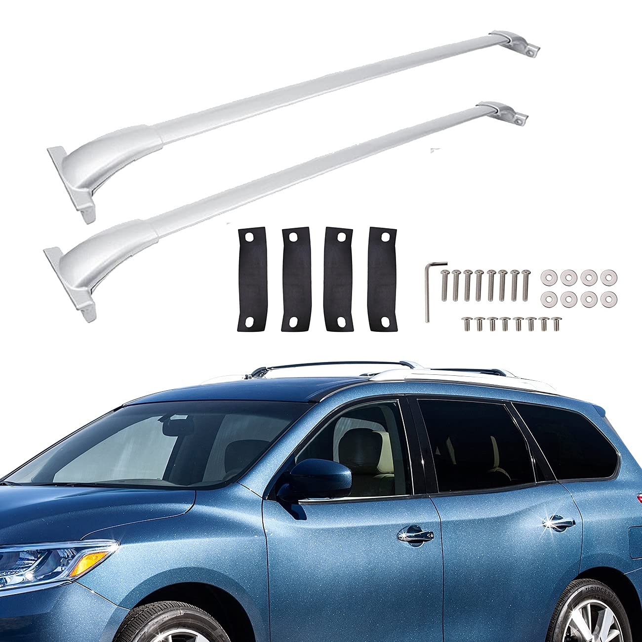 Aluminum Roof Rack Cross Bars for Nissan Pathfinder 2013-2021 - Heavy Duty Luggage Cargo Carrier for Snowboard, Canoe, Kayak, Bike - Silver | Perfect for Road Trips, Camping & Outdoor Adventures