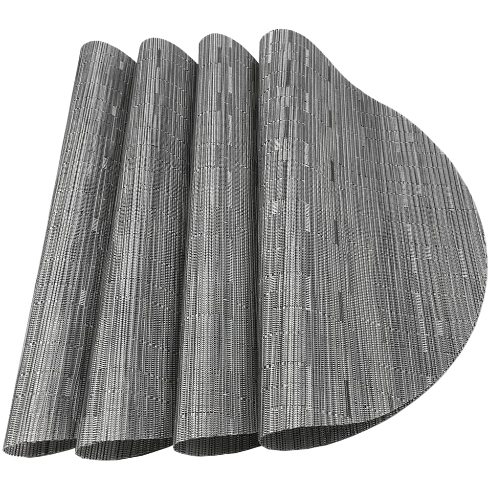 WAZAIGUR 15 Inch Round Placemats Set of 4 - Woven Vinyl Table Mats for Kitchen & Dining, Heat Resistant & Easy to Clean (Silver Grey) - Perfect for Everyday Meals, Dinner Parties, and Holiday Gatherings