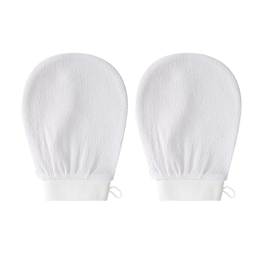 BOKIOESDE 2 Pack Exfoliating Bath Gloves for Body & Face - Soft Dead Skin Removal & Massage Towel - Gentle Cleansing for Spa, Shower & Home Use - White