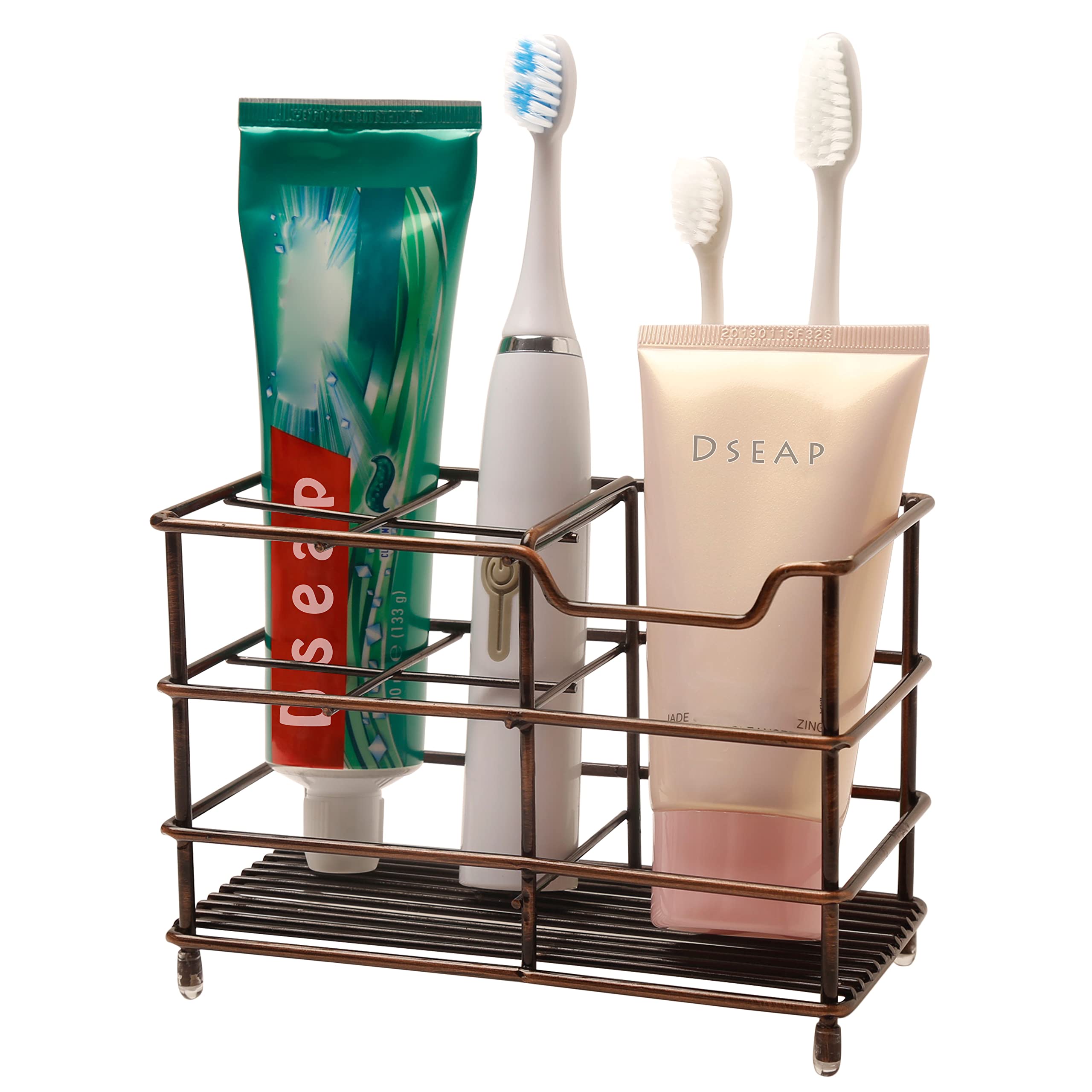 Stainless Steel Electric Toothbrush Holder & Toothpaste Organizer Stand - Dseap Bathroom Toothbrush Caddy in Red Antique Copper for Modern Bathroom Organization