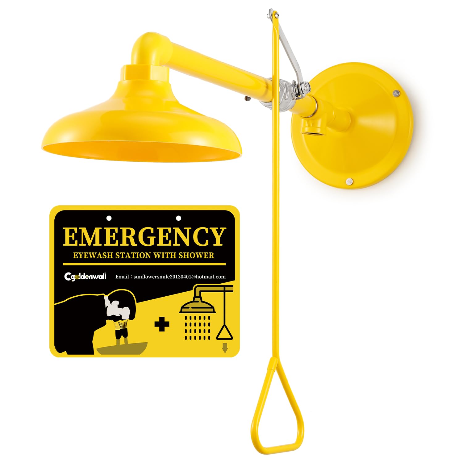 CGOLDENWALL Emergency Safety Shower Station - Horizontal Mount 304 Stainless Steel & ABS Drench Head with 1
