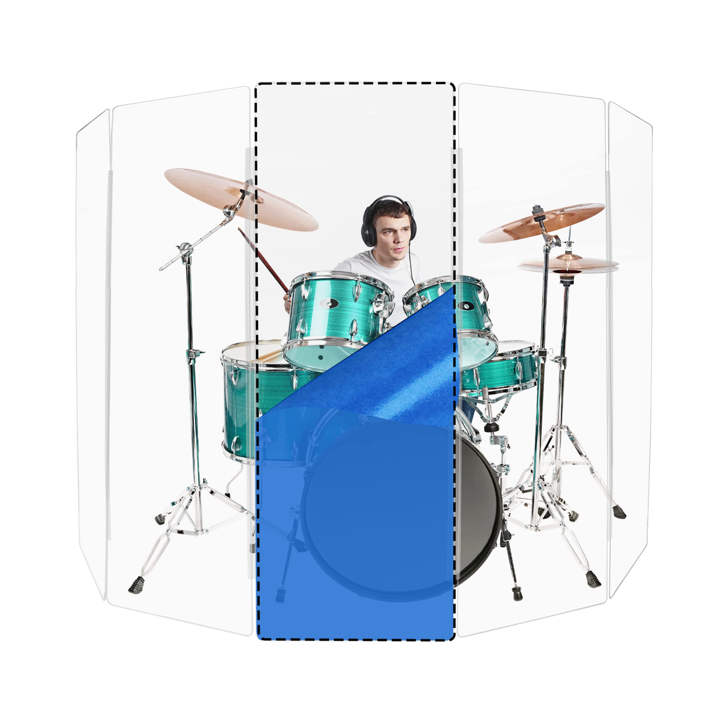 6ft Drum Shield with Plastic Hinges - Clear Acrylic Panel for Noise Reduction | Drum Screen for Home Studios, Live Performances & Practice Rooms