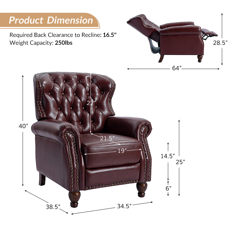 Premium Genuine Leather Oversized Recliner Chair for Living Room - Comfortable Lounge Chair for Home Theater, Reading Nook & Relaxation