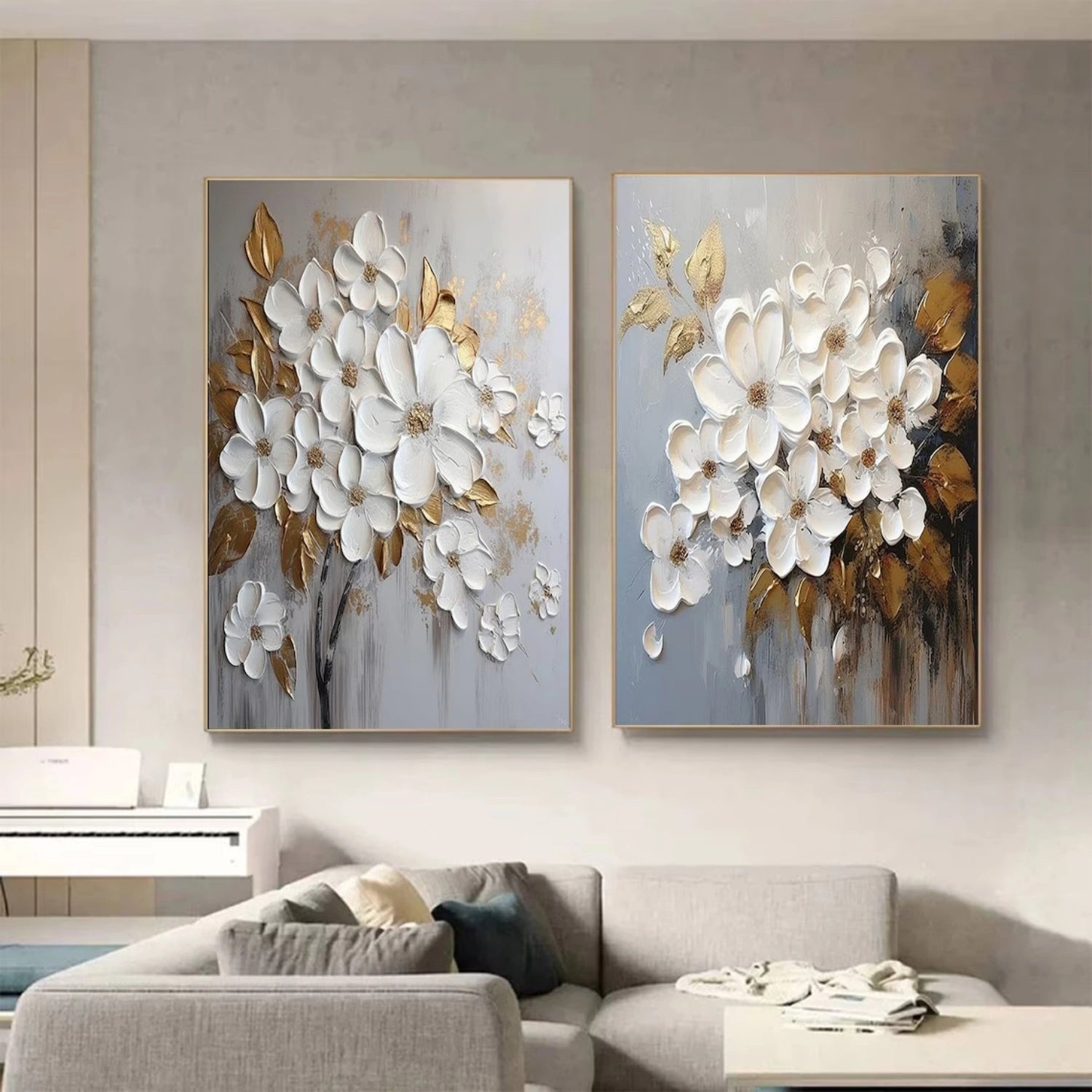 Beautiful Floral and Tree Landscape Painting Set of 2 - Wall Art Decor for Living Room, Bedroom & Office | #FT170