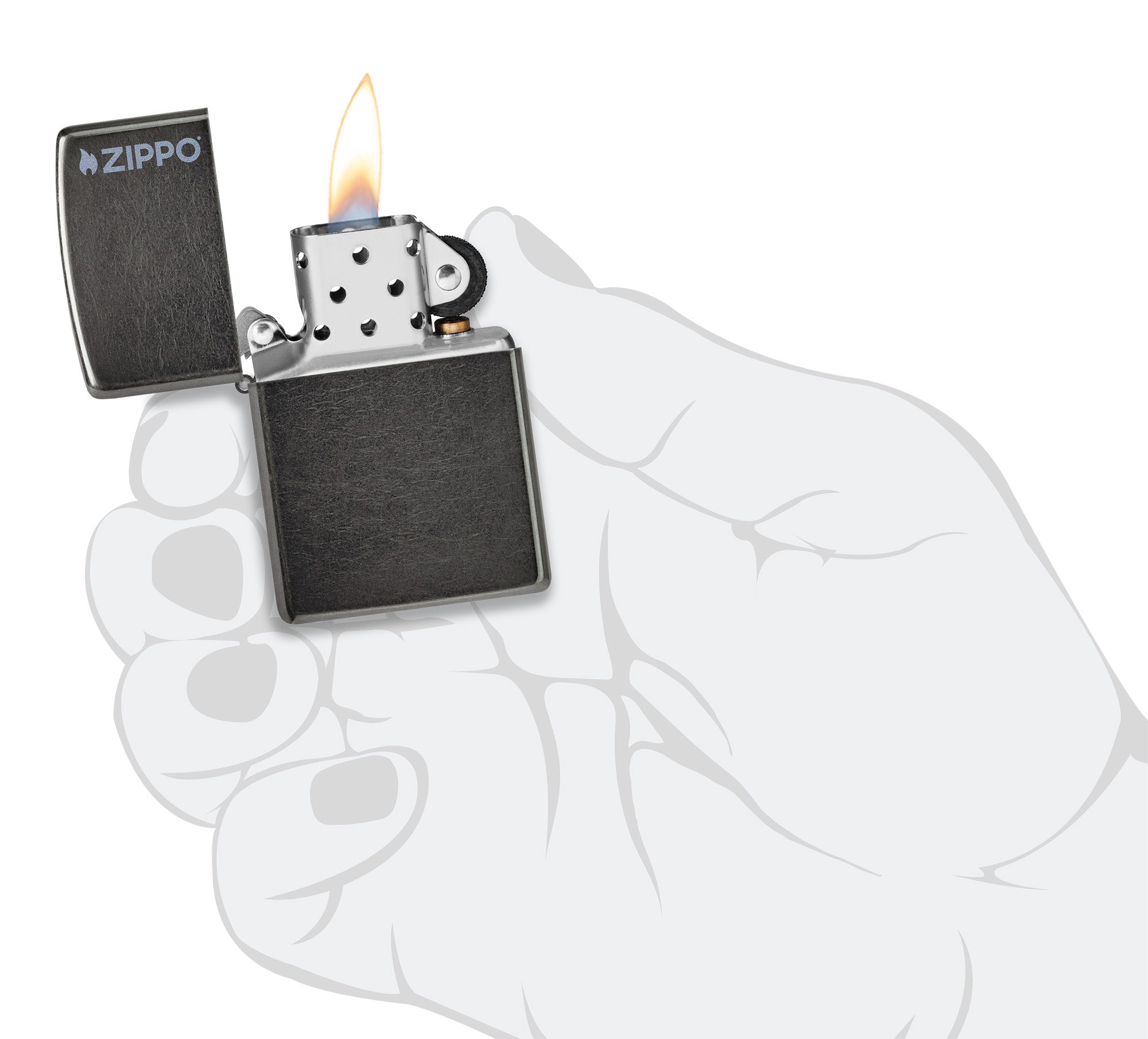 Classic Grey Zippo Logo Lighter - Windproof Refillable Metal Lighter for Outdoor Camping, Hiking & Everyday Use