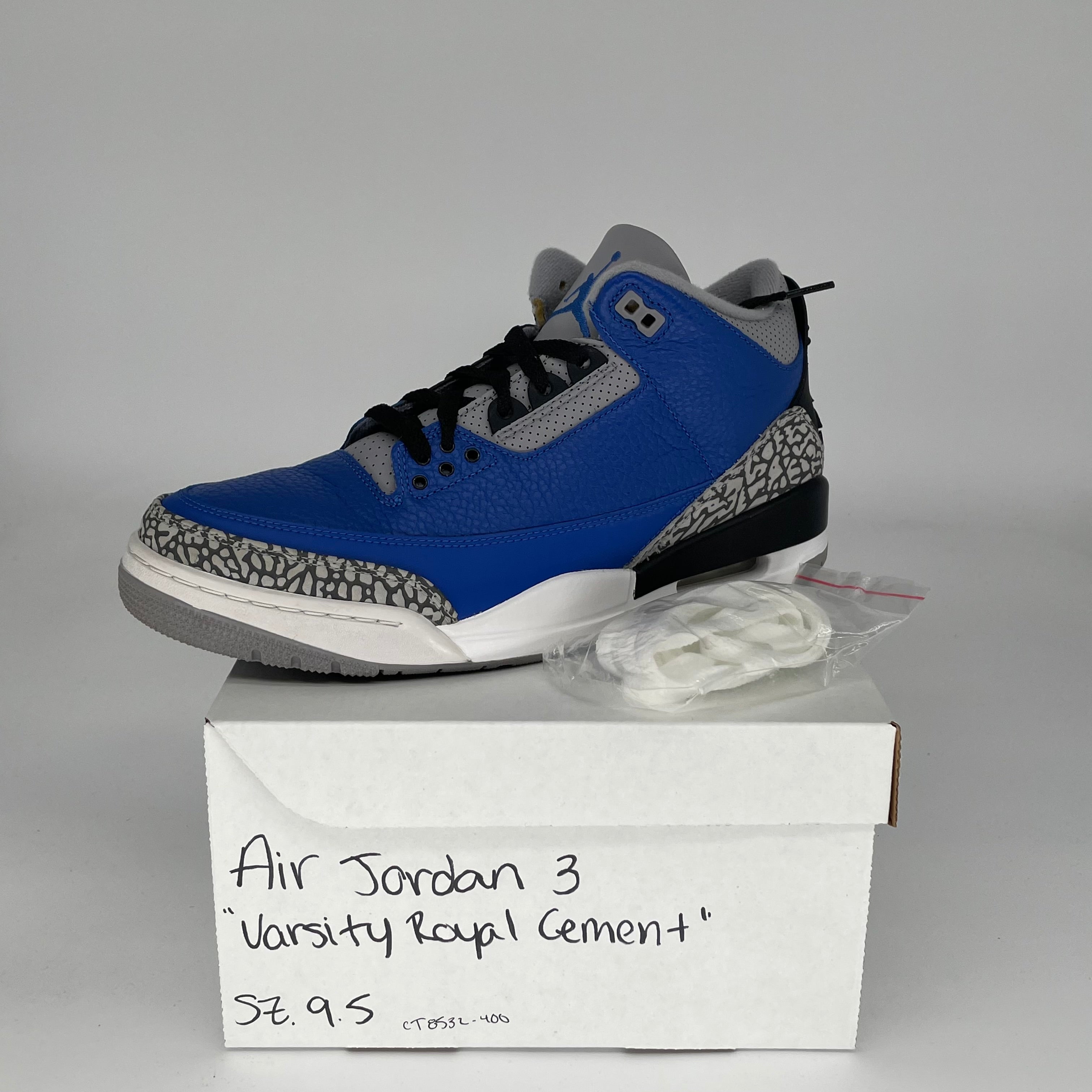 AIR JORDAN 3 VARSITY ROYAL CEMENT Retro Sneakers - Men's Size 9.5/Women's Size 11 - Style CT8532-400 - Basketball Shoes for Streetwear & Casual Outfits