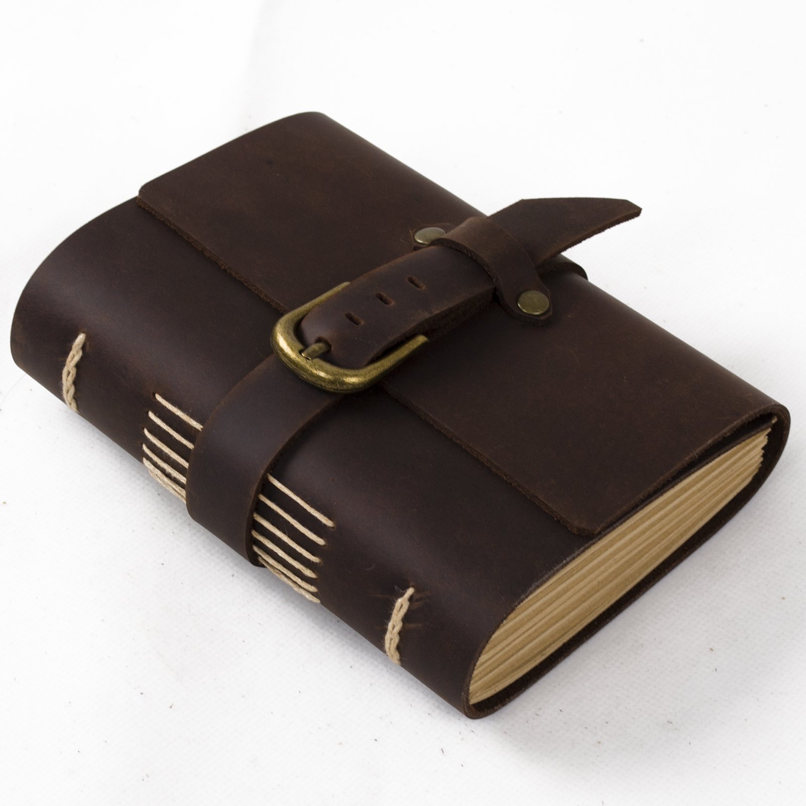 Handmade Leather Journal Notebook A6 - Blank Craft Paper Diary with Strap Buckle & Gift Box - Perfect for Travel, Writing & Gift Giving