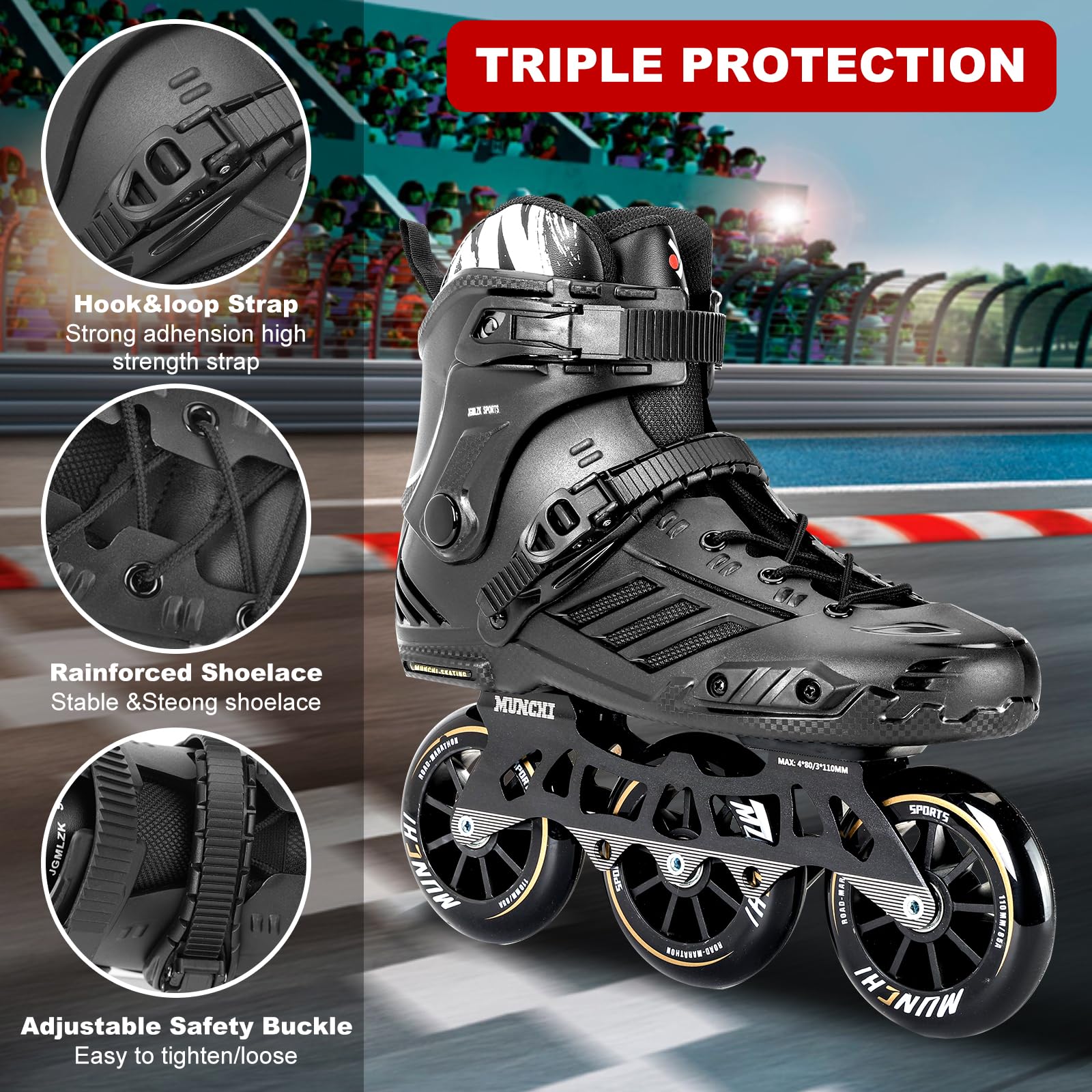 Professional 3 Wheel Inline Skates for Adults - 3X110mm High-Speed Outdoor Roller Skates for Men & Women | Perfect for Fitness, Training & Urban Skating