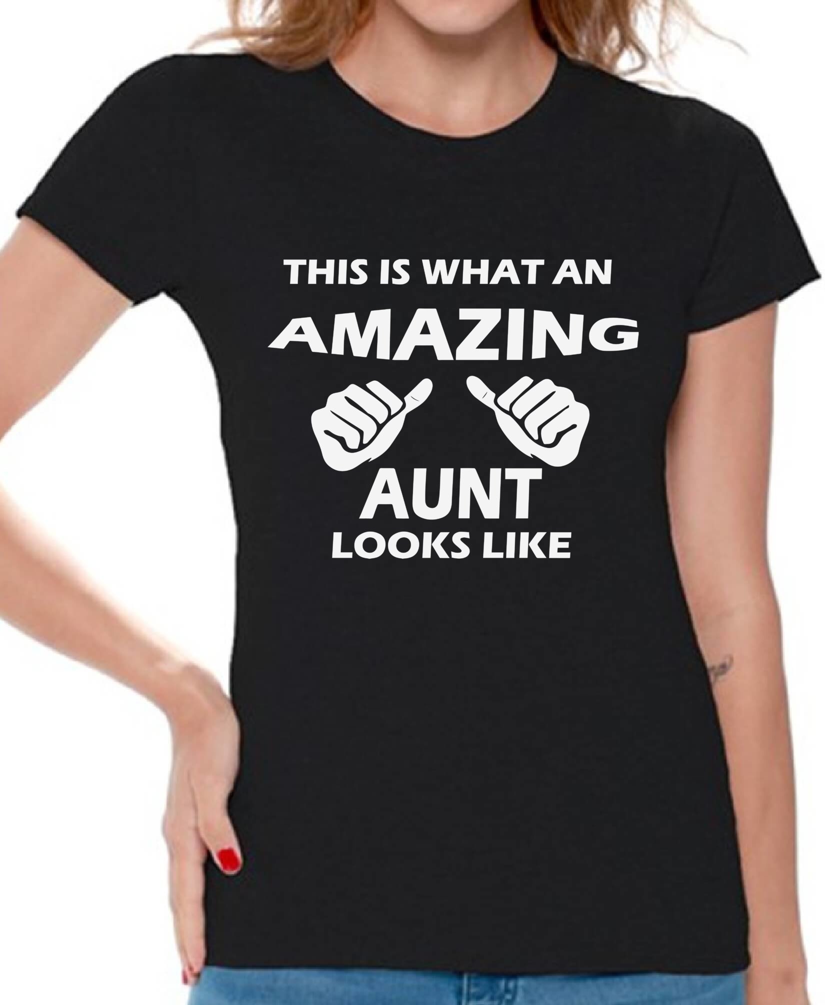 Awkwardstyles Women's 'This is What an Amazing Aunt Looks Like' Funny Graphic T-Shirt with Free Bookmark - Perfect Gift for Aunts, Sister & Best Friends - Birthday, Christmas & Aunt's Day Present