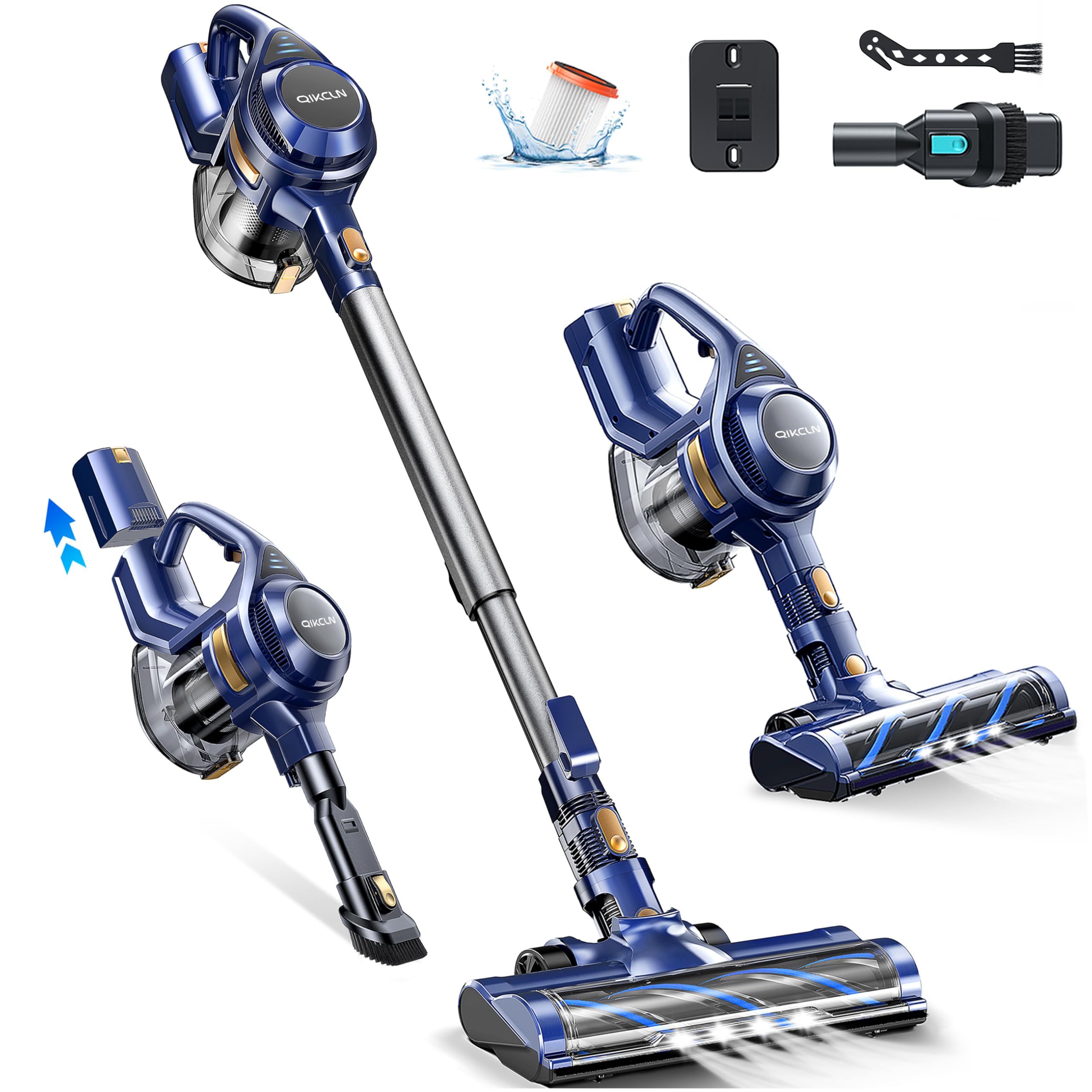 Powerful 23Kpa Cordless Stick Vacuum Cleaner with 1.3L Large Dustbin - 2 Cleaning Modes, 30 Min Runtime for Pet Hair, Hardwood Floors & Carpets | Rechargeable Lightweight Vacuum for Quick Home Cleaning (Blue)