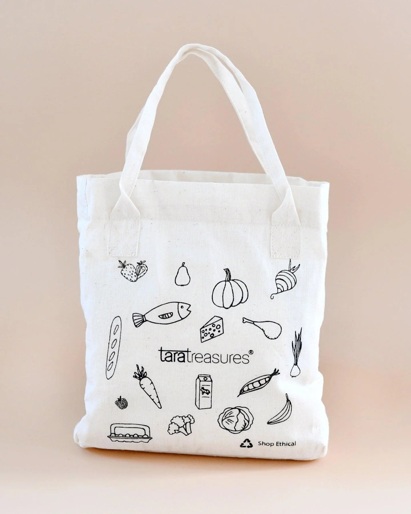 Tara Treasures Pretend Play Cotton Shopping Bag for Kids - Eco-Friendly Reusable Grocery Tote for Pretend Play, Role Play & Shopping Games - Perfect for Preschool Learning & Imaginative Play