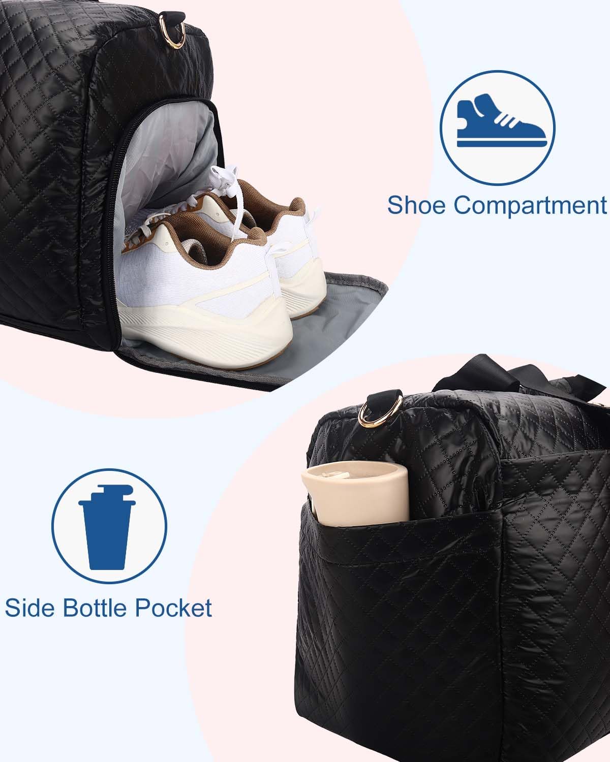 Women's Travel Duffel Bag with Toiletry Pouch & Shoe Compartment - Waterproof Weekender Carry On for Business Trips, Gym, Sports & Hospital Visits - Perfect Overnight Bag for Workouts, Travel & Weekend Getaways