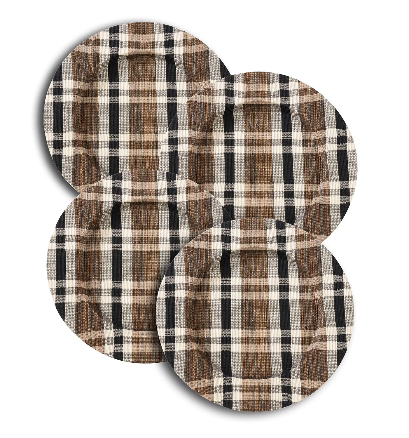 Fennco Styles Kalama Collection 13x13 Inch Natural Water Hyacinth Charger Plates - Set of 4 Rustic Plaid Placemats for Wedding Banquets, Thanksgiving Dinner, Christmas Table Decor & Farmhouse Dining