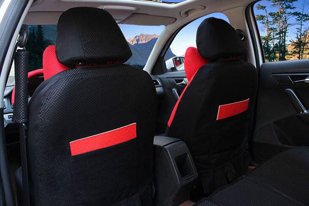 20-Piece Luxury Cartoon Lover Car Seat Covers Set - Universal Fit for Front & Back Seats, Red & Black Design, All-Season Protection (V5611) - Perfect for Women's Car Interior Decoration & Gift Giving