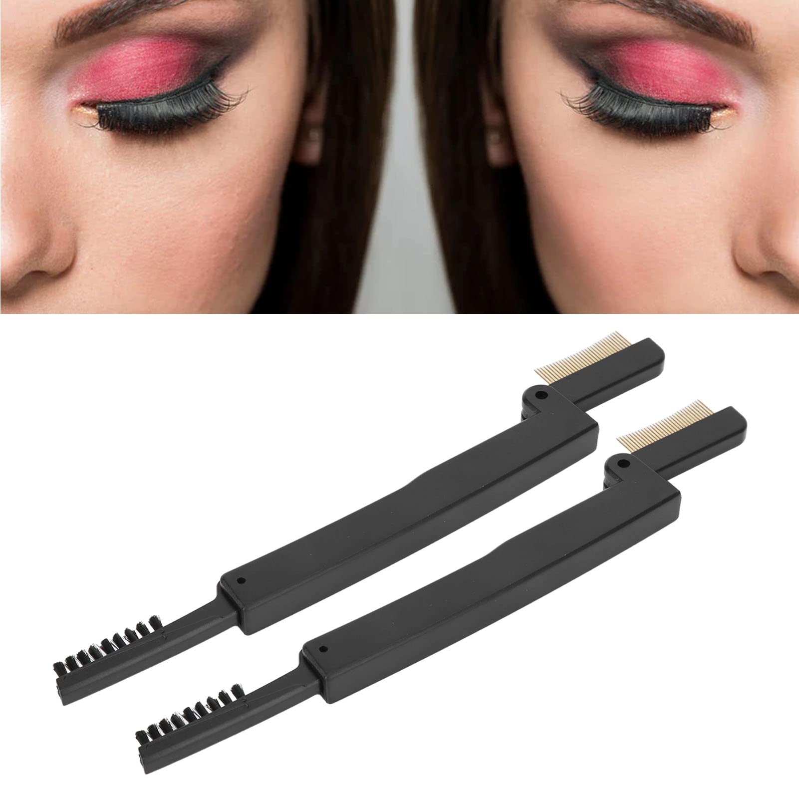2-Pack Metal Eyelash & Eyebrow Comb - Dual-Sided Folding Portable Lash Separator with Fine Teeth for Precise Grooming | Perfect for Makeup Kits, Travel & Salon Use