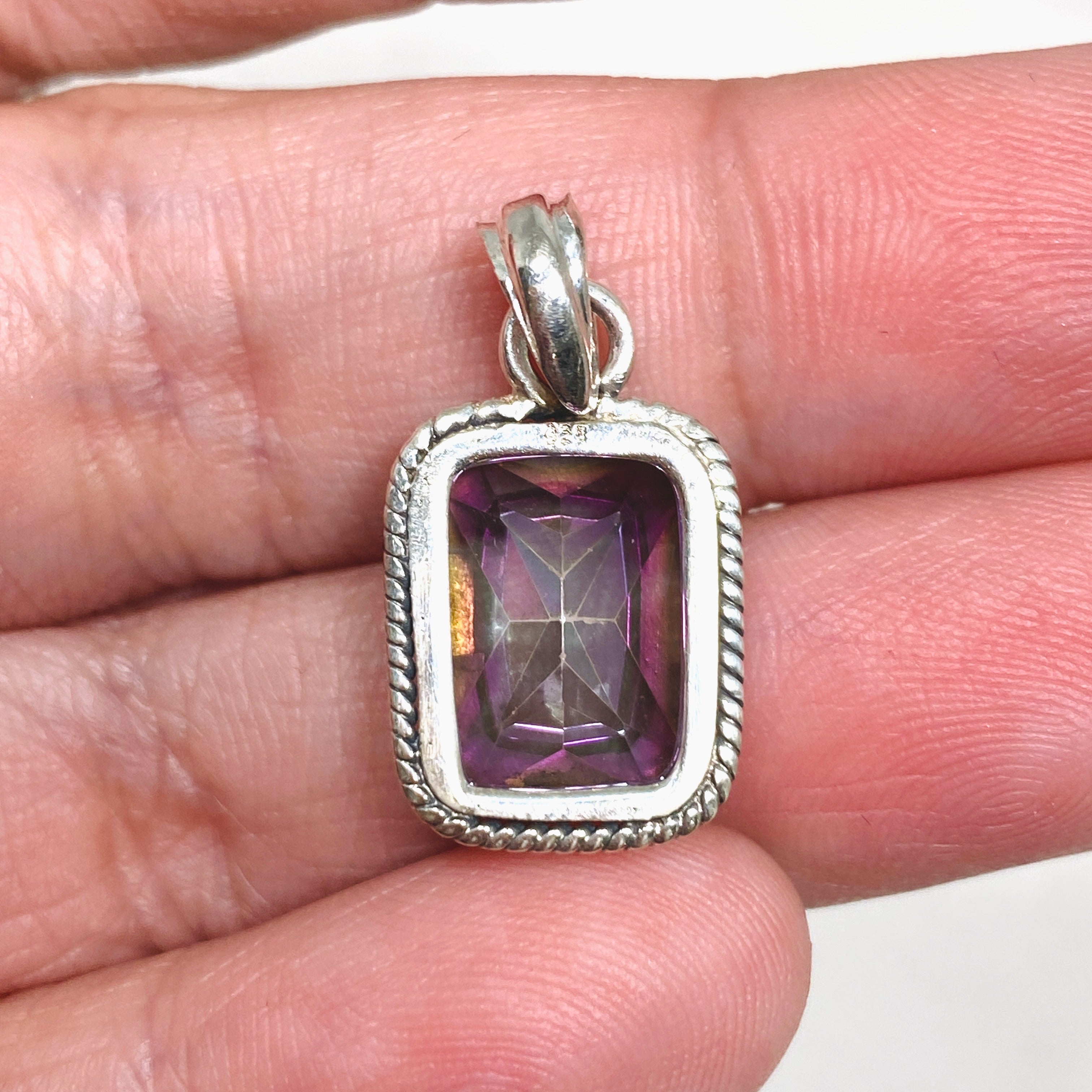 Stunning Mystic Topaz Rectangular Faceted Boho Pendant Necklace - KPGJ4591 | Perfect for Bohemian Style, Layering & Special Occasions