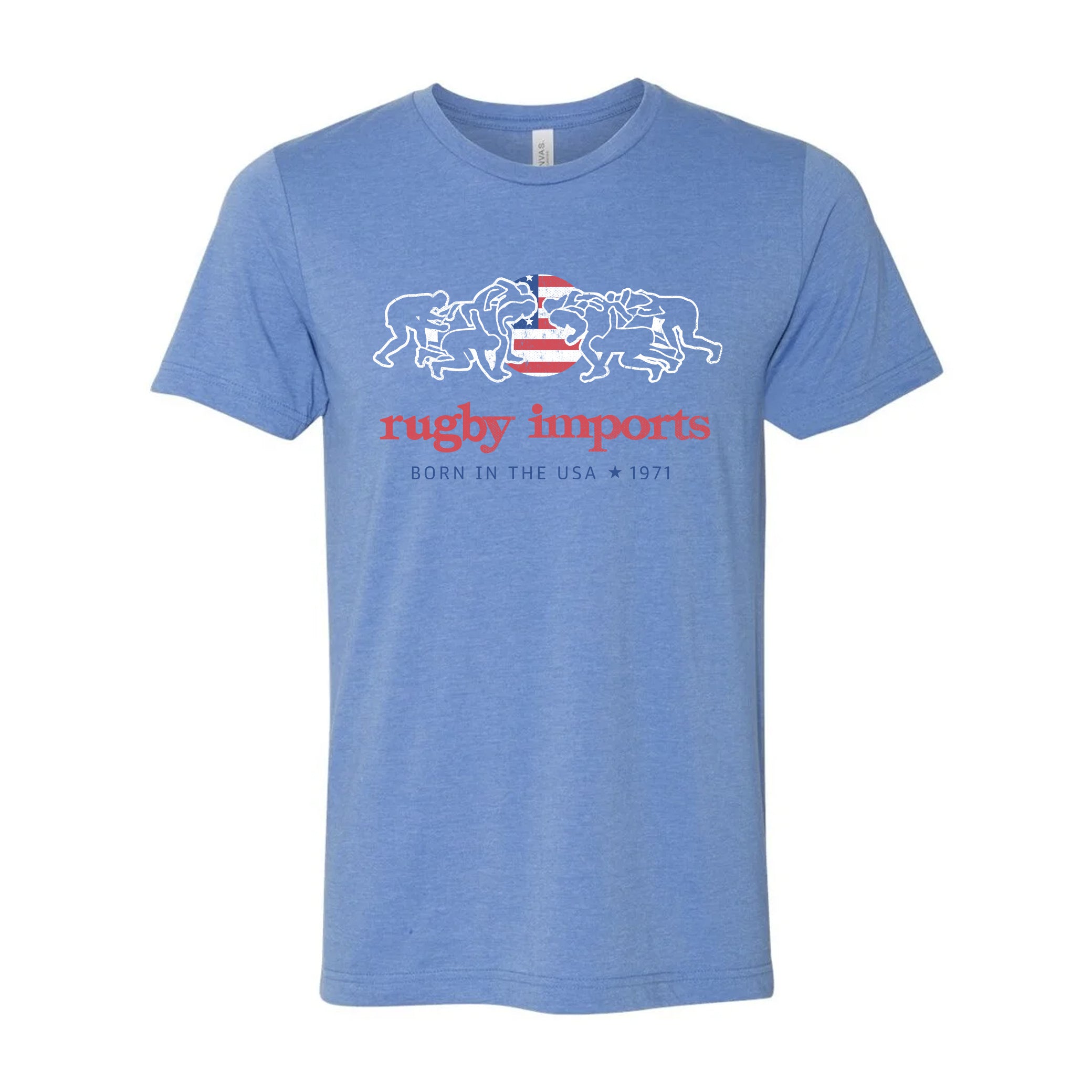 Born in the USA Scrum T-Shirt - Patriotic American Flag Graphic Tee for Men & Women - Perfect for Rugby Fans, Sports Enthusiasts and Casual Wear
