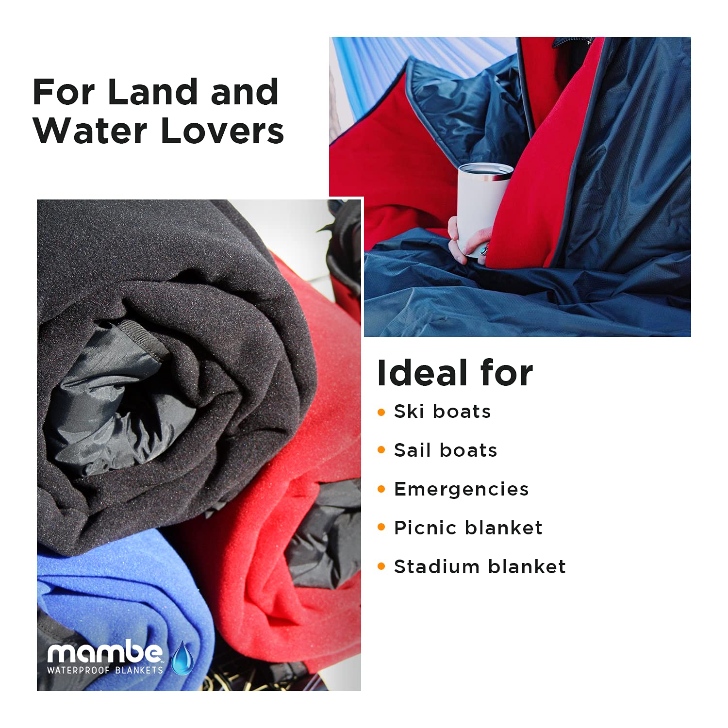 Mambe Large Waterproof Boat Blanket - Insulated Windproof Fleece Throw for Outdoor Activities, Picnics, Camping & Stadiums | Machine Washable Nylon Blanket for Boating, Beach & Cold Weather Use