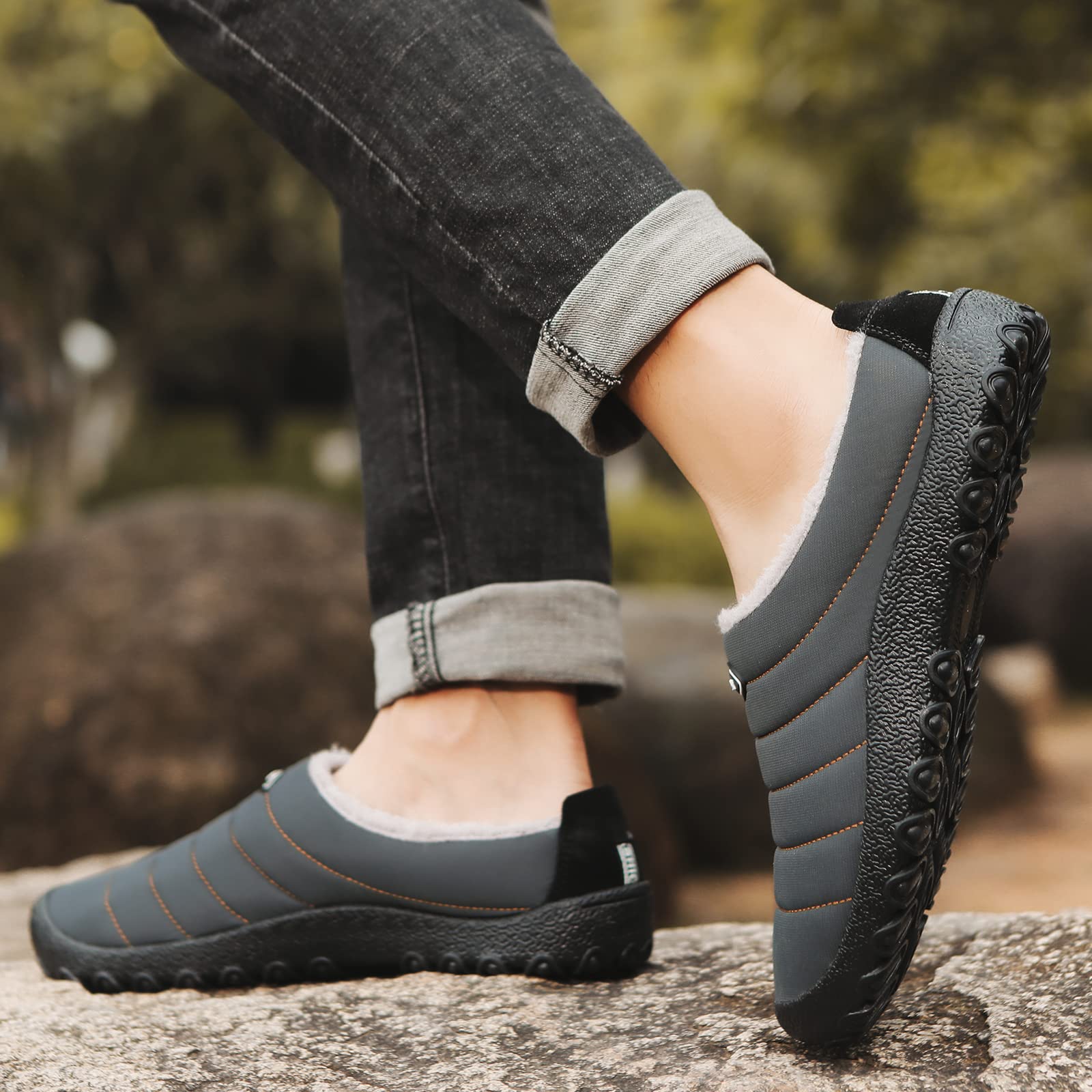 UBFEN Men's & Women's Winter Warm Fuzzy Plush Lined Slippers - Non-Slip Rubber Sole Indoor/Outdoor House Shoes for Cozy Home, Office & Travel Comfort