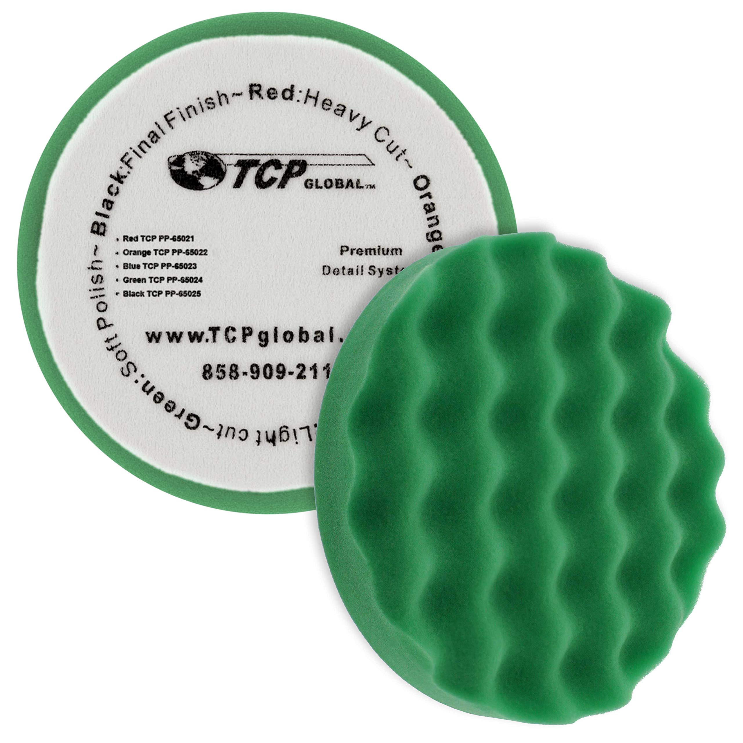6.5 Inch Green Waffle Soft Polishing Grip Foam Pad for DA Polisher - Hook & Loop Backing Plate - Perfect for Car Detailing & Paint Correction