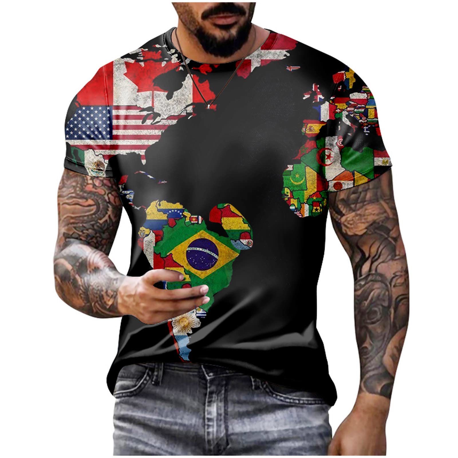 Vintage Map Print Men's T-Shirt - Short Sleeve Crewneck Graphic Tee for Casual Wear, Gym & Outdoor Activities | Slim Fit Muscle Shirt for Men