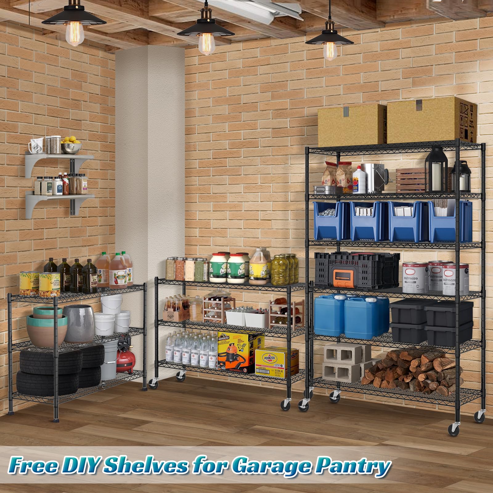 Heavy Duty 6-Tier Metal Shelving Unit with Wheels, 6000lbs Capacity NSF Commercial Grade Steel Wire Rack - Adjustable Height for Garage, Warehouse, Kitchen & Office Storage (Black)