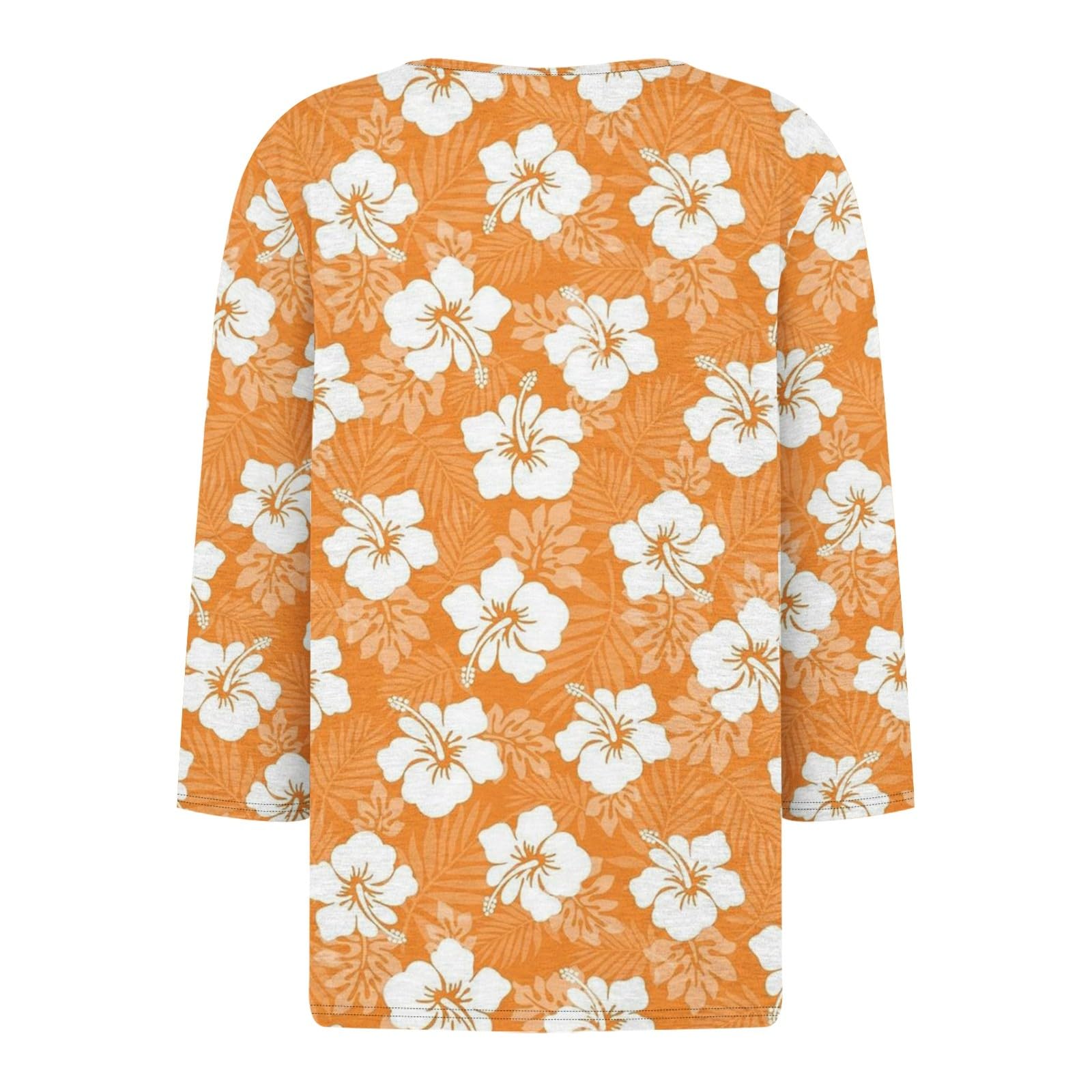 Trendy 3/4 Sleeve V-Neck Floral Blouse for Women - Loose Fit Casual Summer Top 2024 - Perfect for Beach Outings, Date Nights & Office Wear