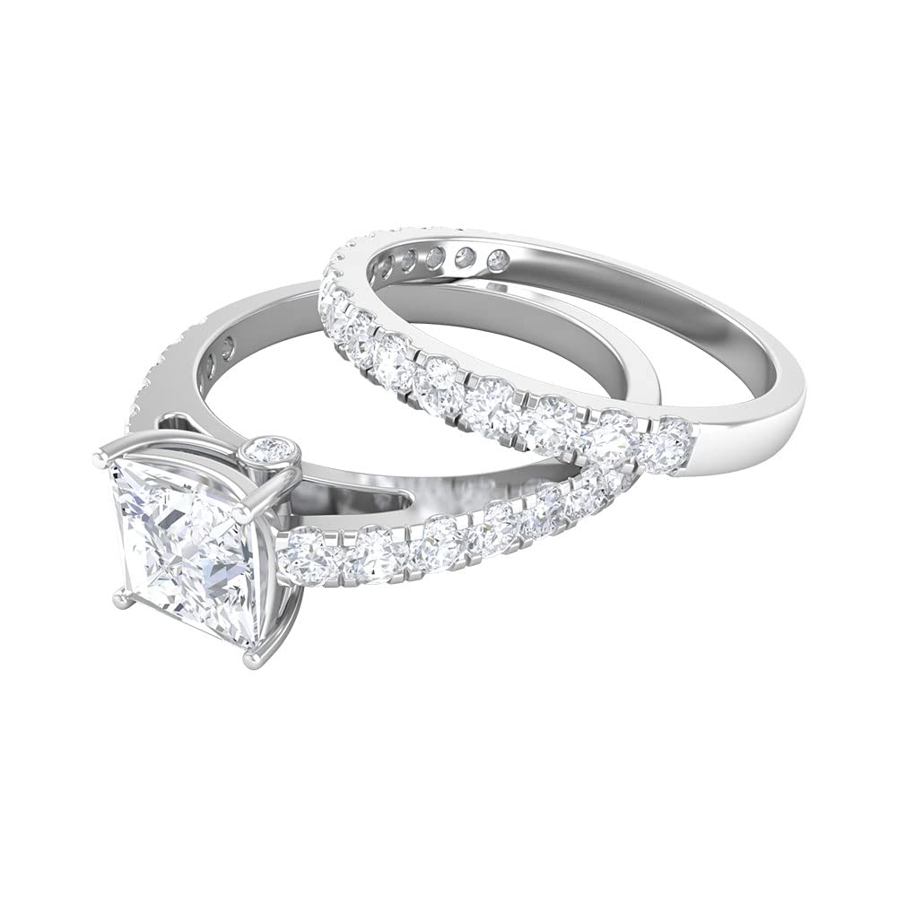 2.75 CT Princess Cut Moissanite Wedding Ring Set - 14K Solid Gold Certified Moissanite Bridal Ring Set - Elegant Solitaire Engagement Ring for Women - Perfect for Proposals, Weddings & Anniversaries
