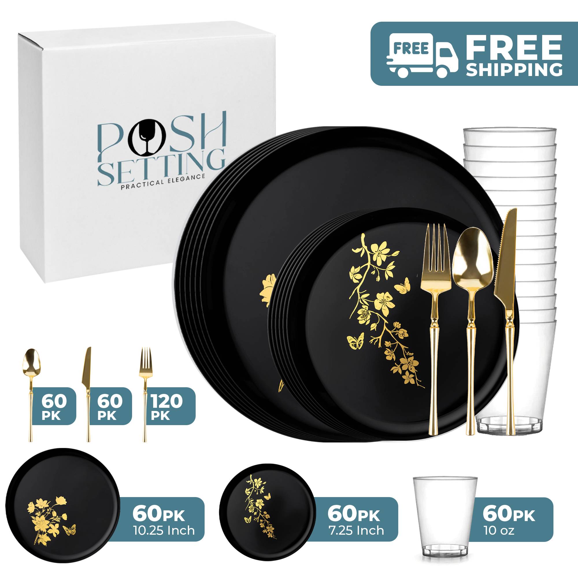 Black and Gold Plastic Party Bundle - 50-Pack Premium Garden Edging for Outdoor Decorations | Perfect for Weddings, Birthday Parties, and Landscape Design