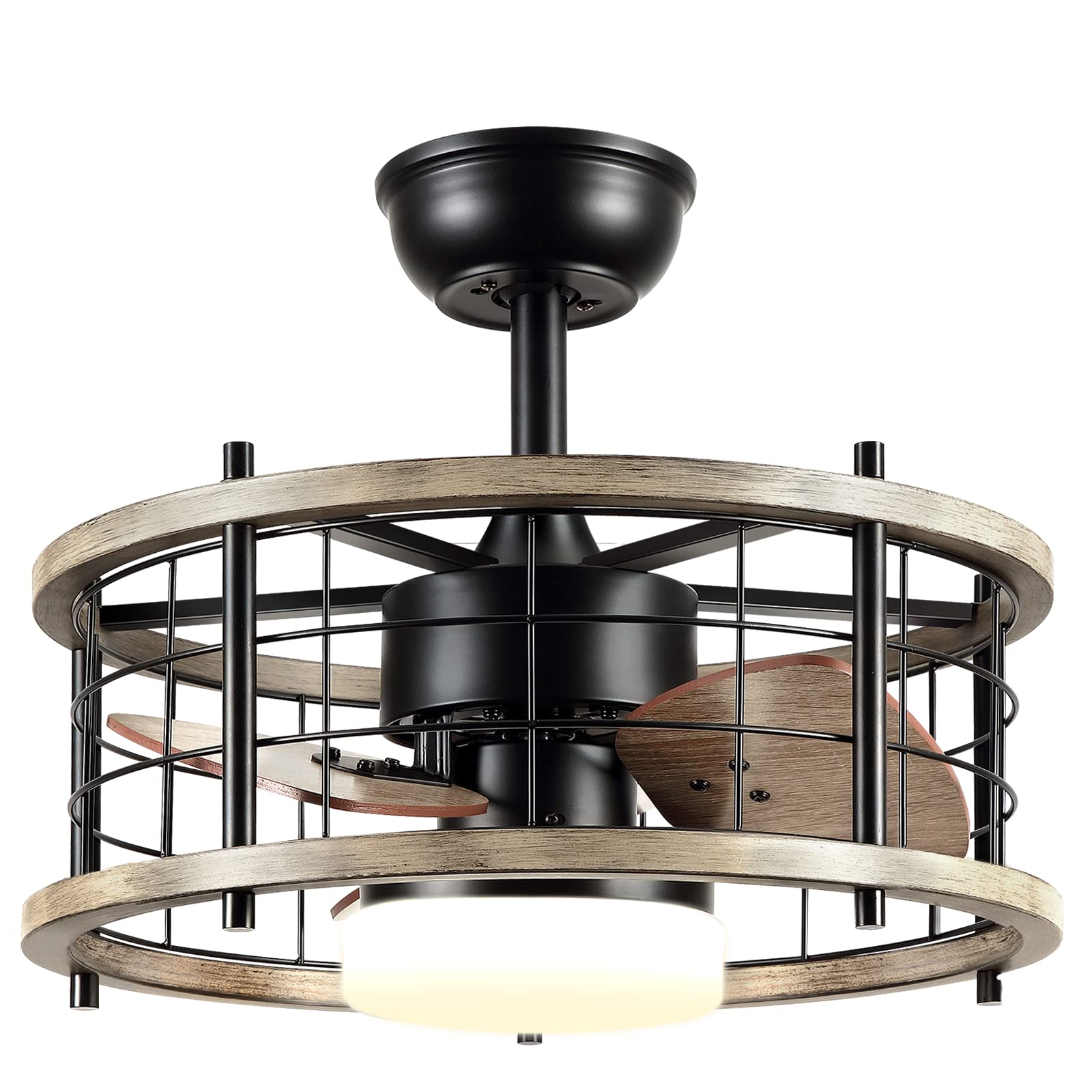 SHIHOT 20 Inch Rustic Farmhouse Ceiling Fan with Light & Remote Control - Small Caged Fandelier for Bedroom, Kitchen, Living Room | Indoor Air Circulation & Decorative Lighting Solution