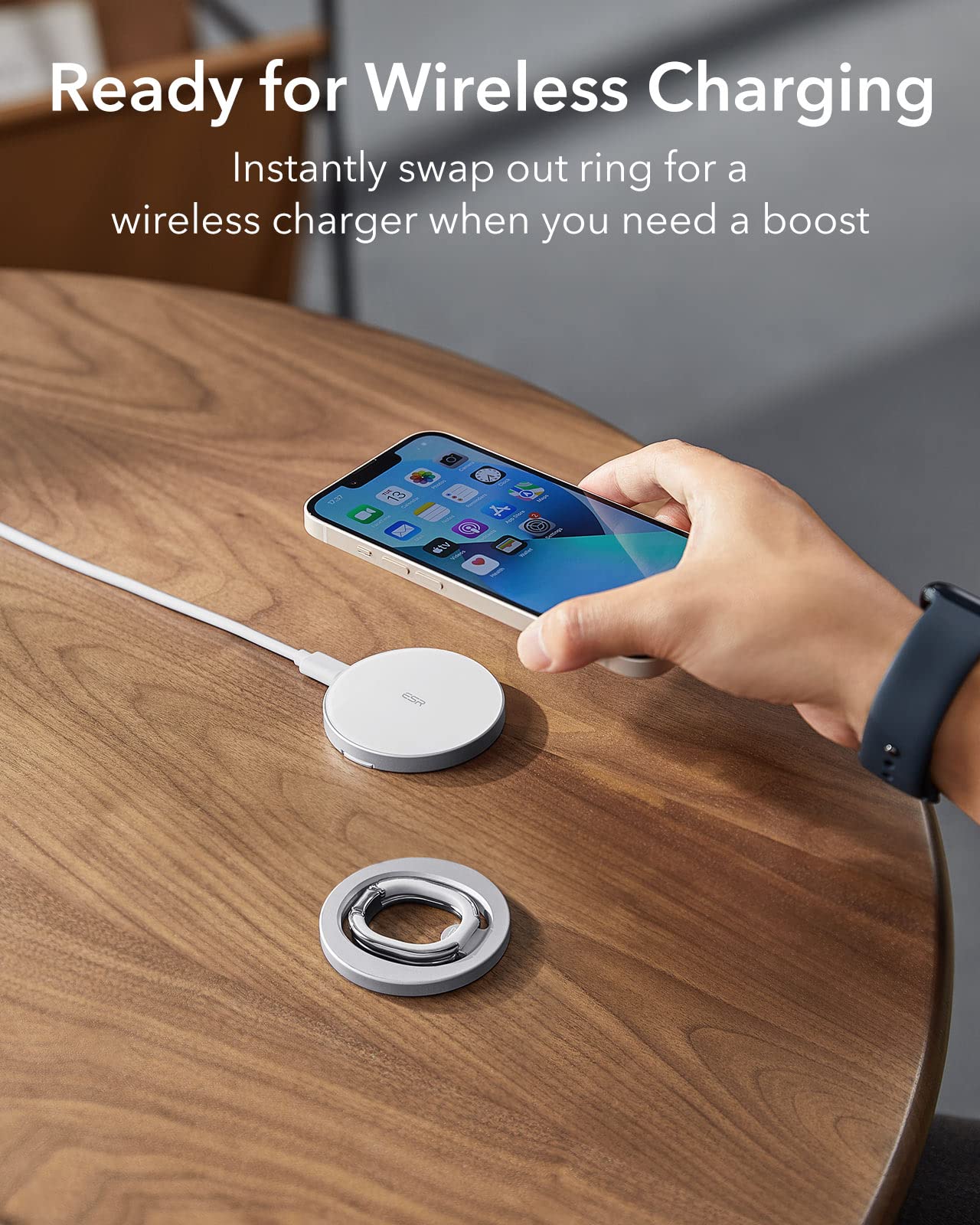 ESR HaloLock Magnetic Phone Ring Holder - MagSafe Compatible, Adjustable Kickstand Grip for iPhone 16/15/14/13/12 Series, Silver - Perfect for Hands-Free Viewing and Secure Grip