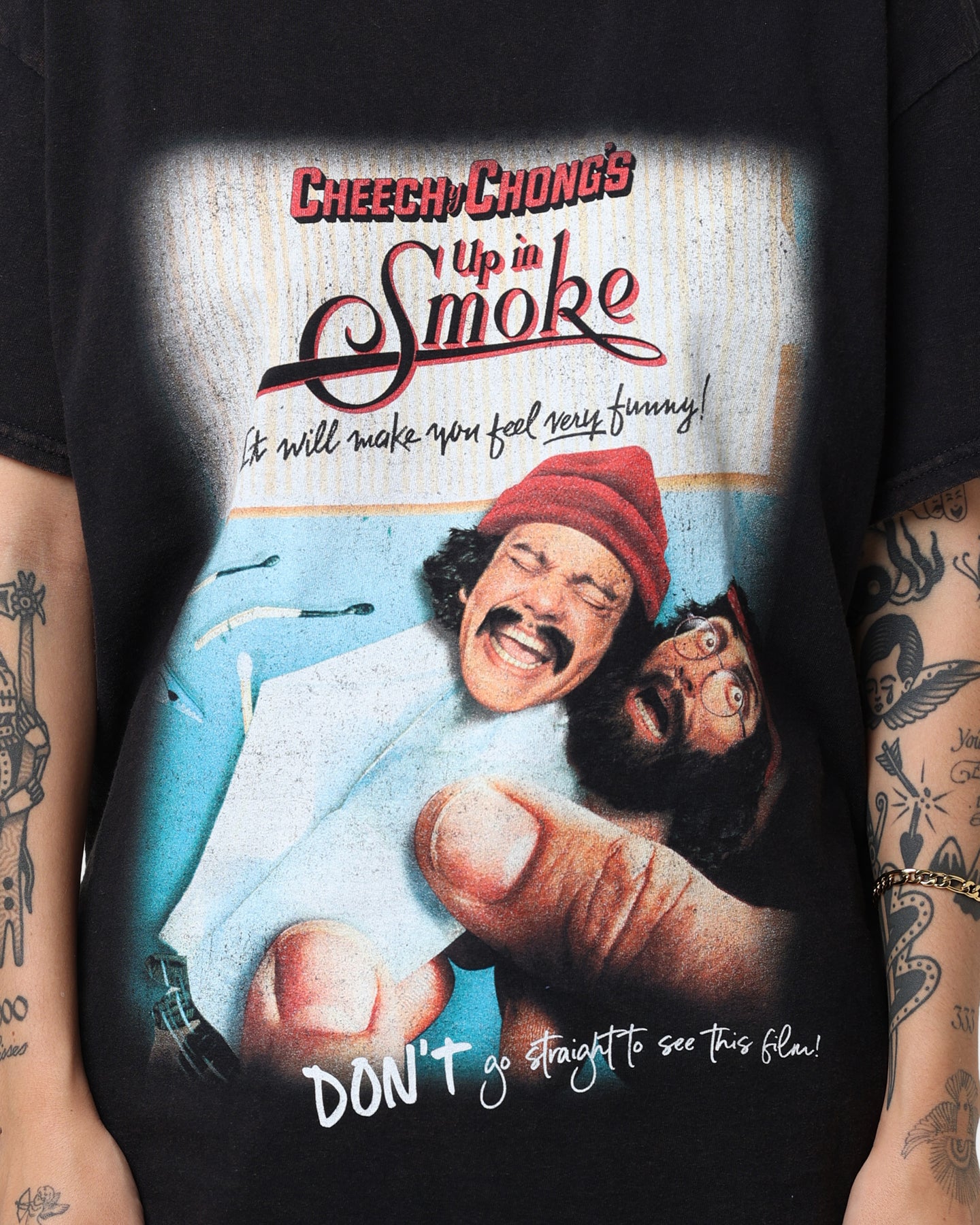 Vintage Cheech & Chong 420 Movie Poster T-Shirt - Washed Black Retro Graphic Tee for Stoner Comedy Fans & 420 Celebrations