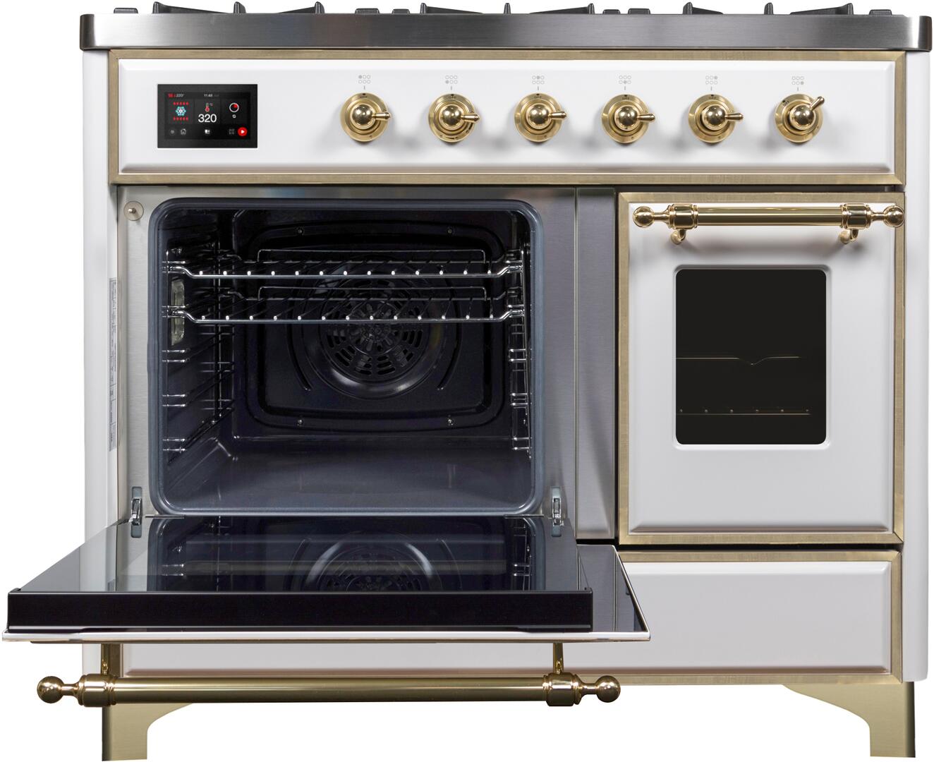 ILVE Majestic II 40-Inch Dual Fuel Range with Liquid Propane - White with Brass Trim (UMD10FDNS3WHGLP) for Professional Home Kitchens & Gourmet Cooking