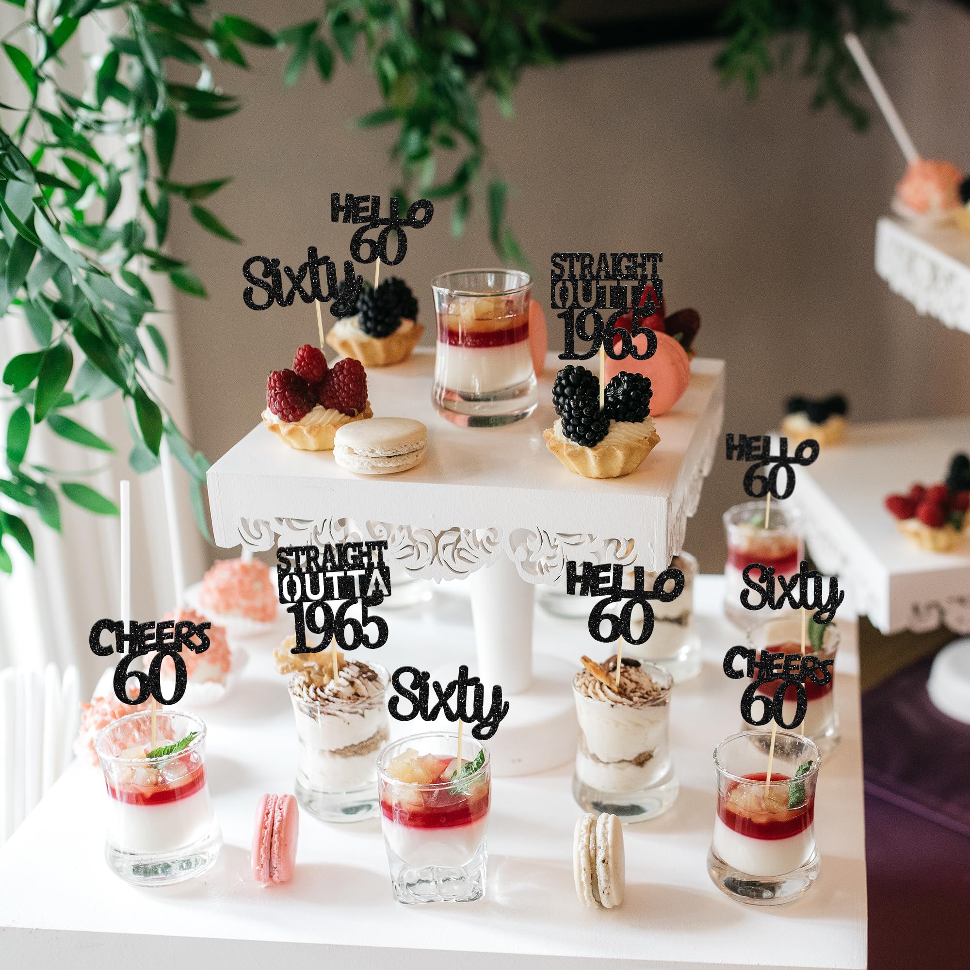 24 Pack Black 60th Birthday Cupcake Toppers - Glitter Sixty Straight Outta 1965 Decorations for Hello 60 Cupcakes | Cheers to 60 Years Anniversary Cake Supplies | Perfect for Milestone Birthdays, Retirement Parties & Golden Jubilee Celebrations