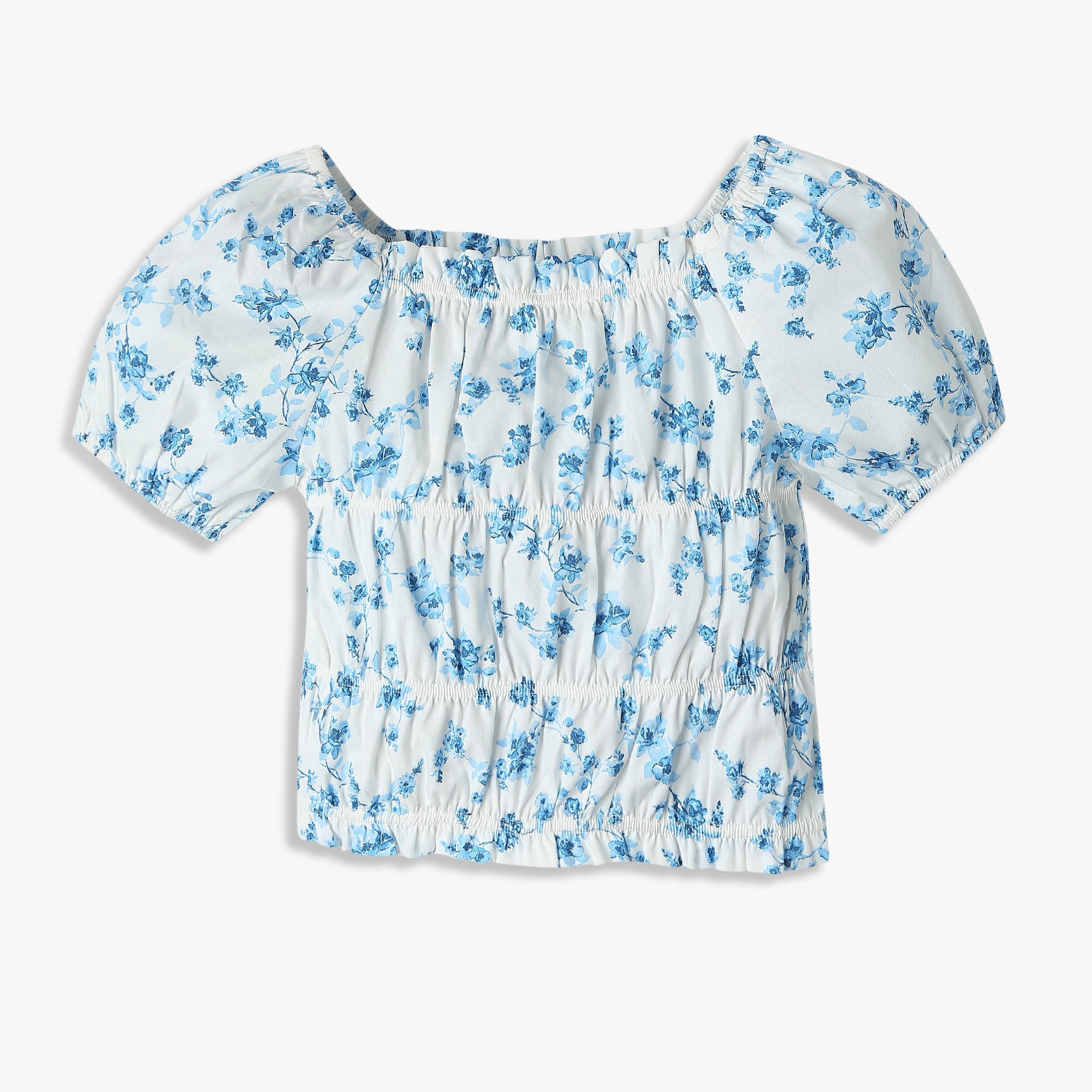 Girls Printed Square Neck Woven Top - Stylish Casual Blouse for School, Playdates & Summer Outfits