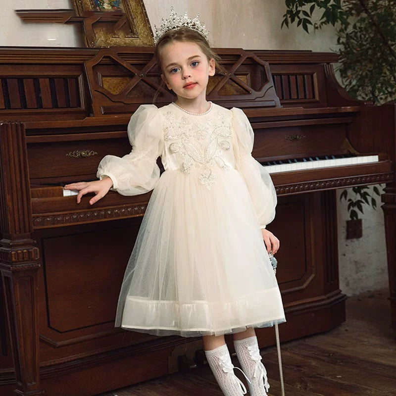 Ivory Princess Round Tea Length Tulle Flower Girl Dress - Perfect for Weddings, Birthday Parties & Special Occasions