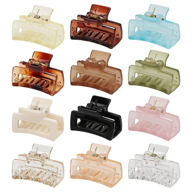FAMEZA 6 PCS Small Hair Claw Clips for Women & Girls - Mini Square & Rectangle Non-Slip Banana Jaw Clips for Fine Hair - Perfect for School, Work, Gym, and Everyday Styling